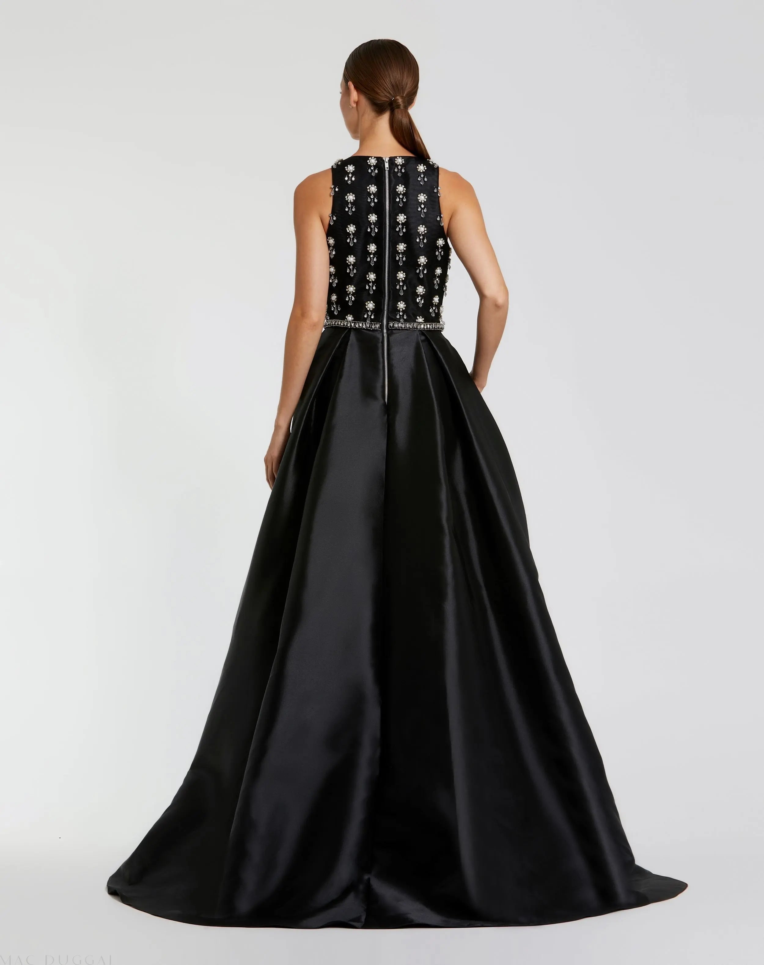 Black High Neck Sleeveless Beaded Ball Gown-Myartka