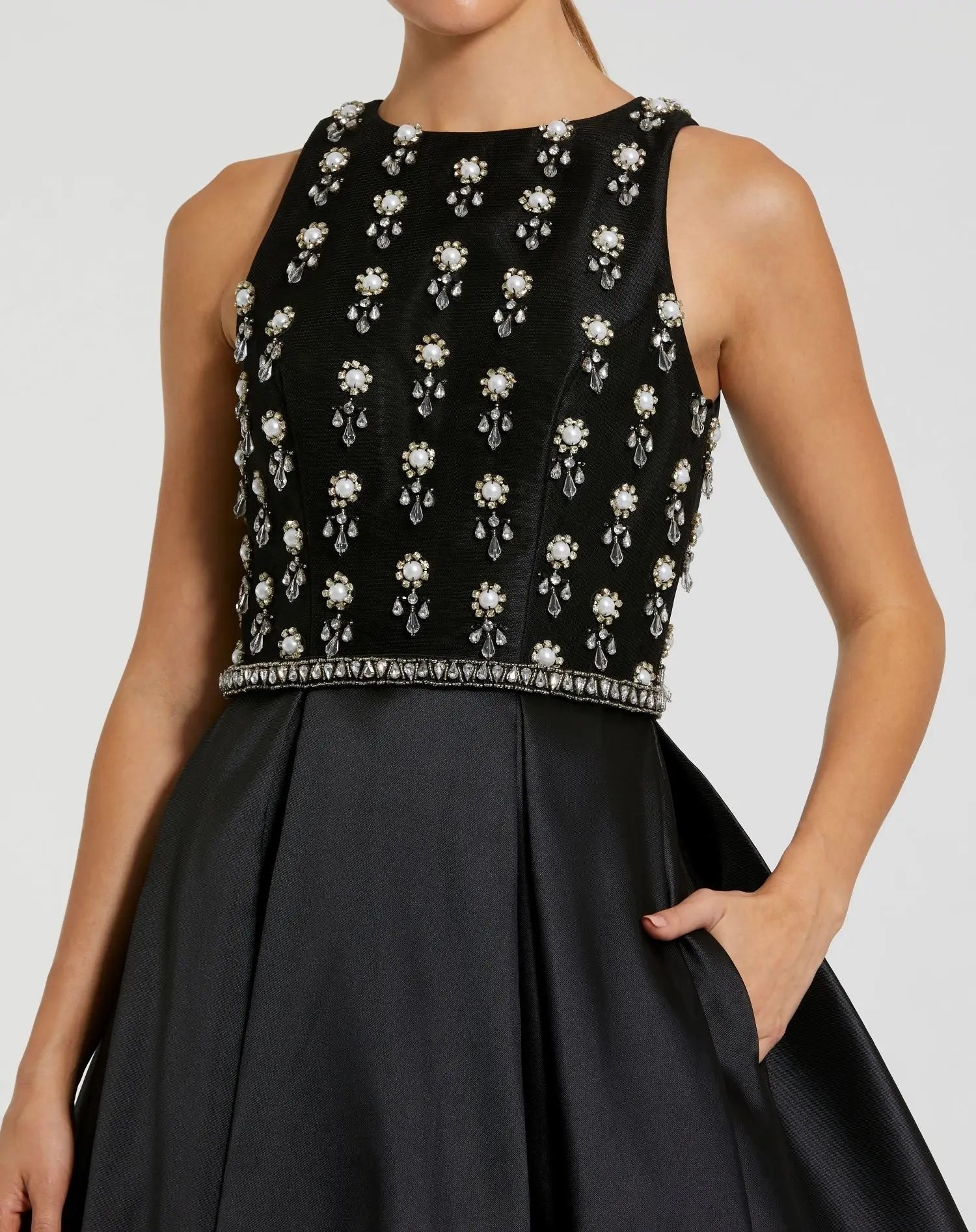 Black High Neck Sleeveless Beaded Ball Gown-Myartka
