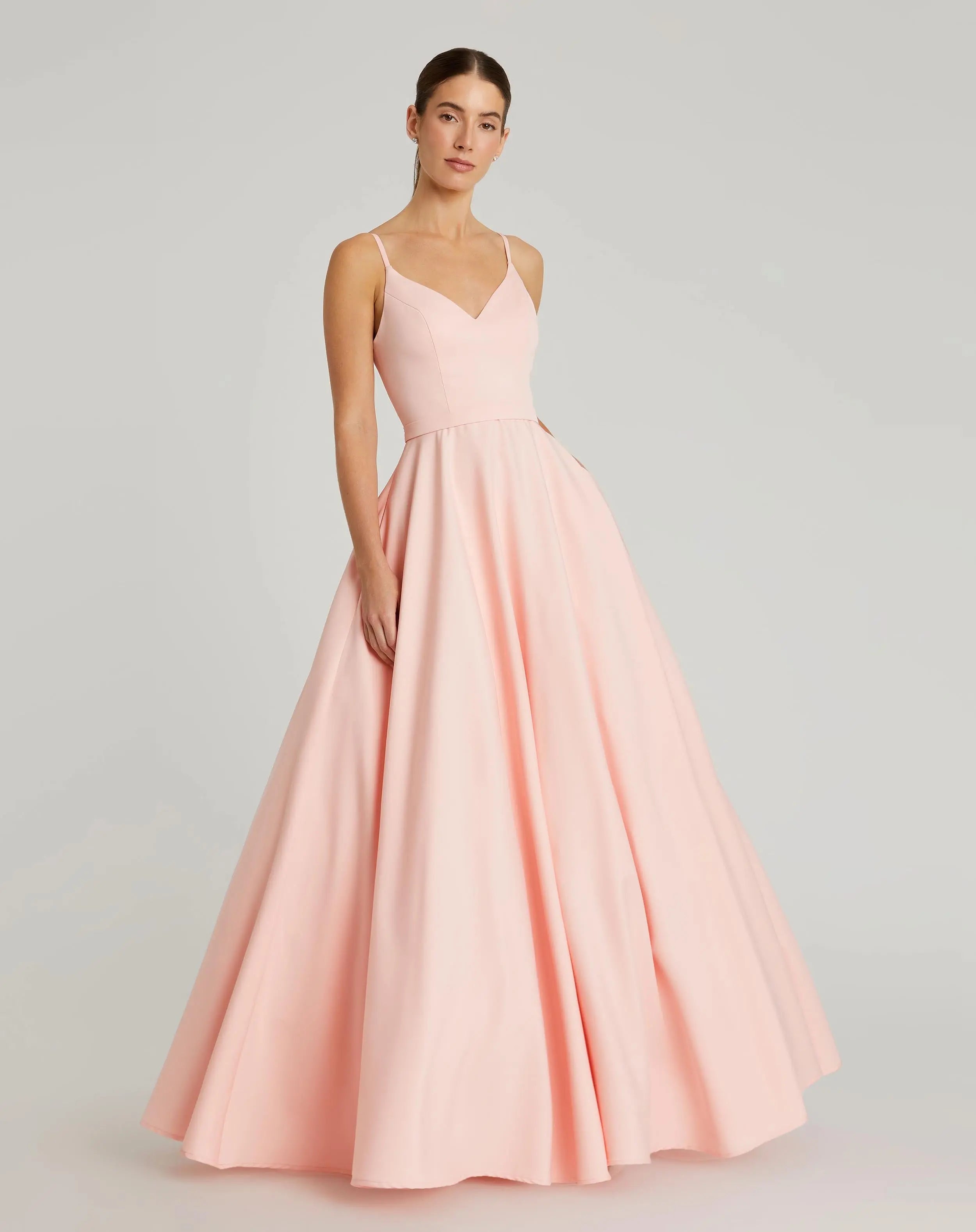 Pink Classic A-Line V-Neck Ball Gown-Myartka