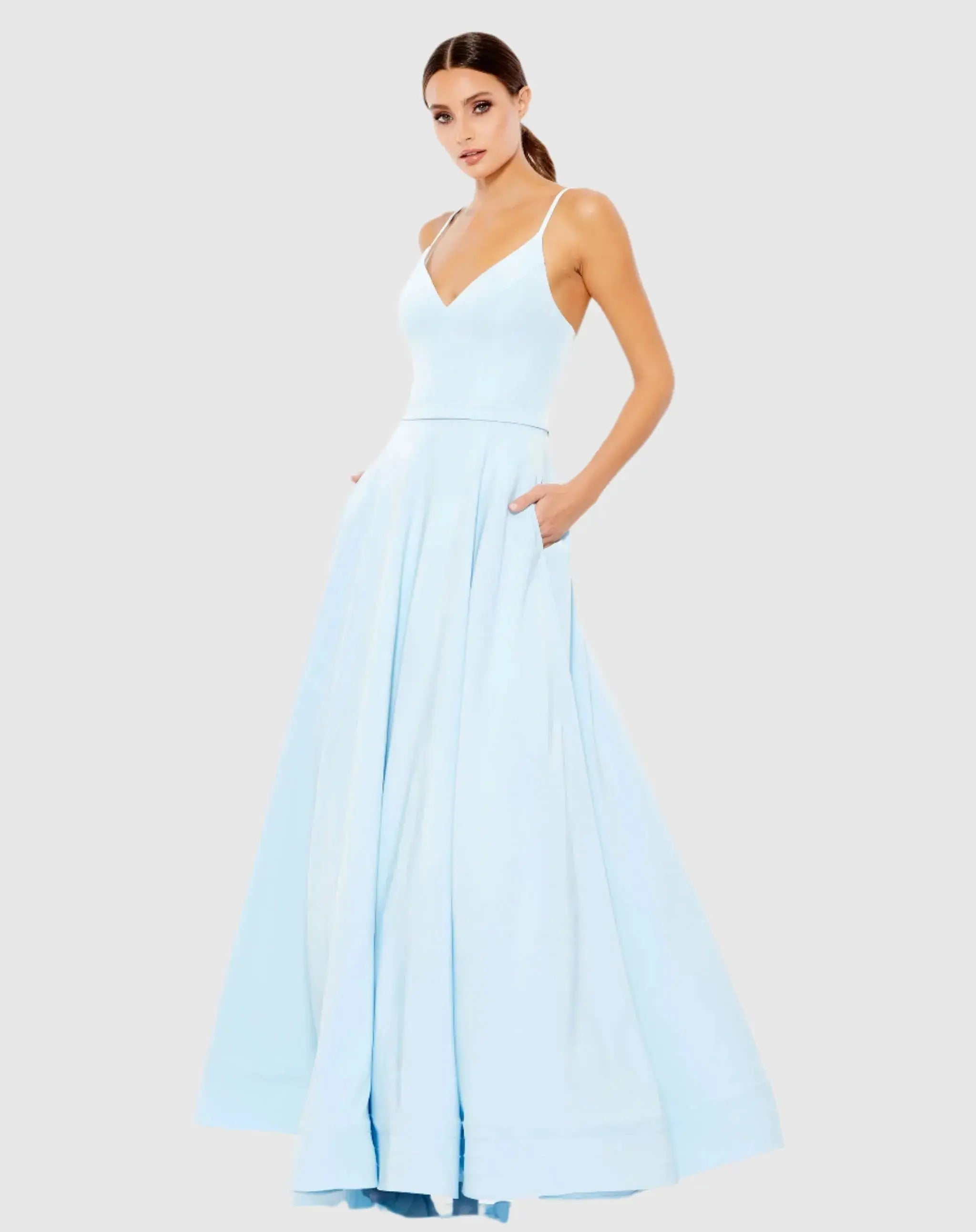 Light Blue Classic A-Line V-Neck Ball Gown-Myartka