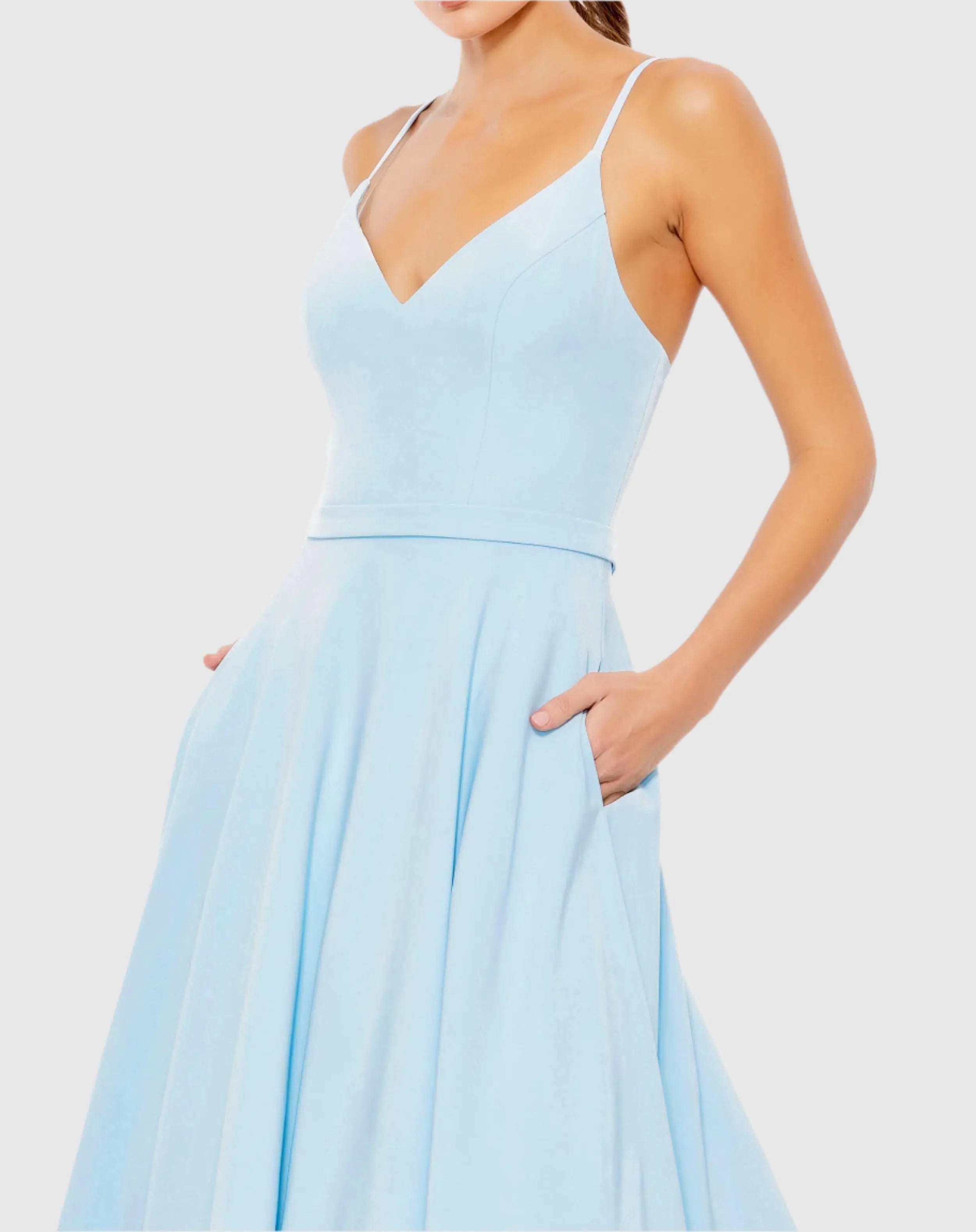 Light Blue Classic A-Line V-Neck Ball Gown-Myartka