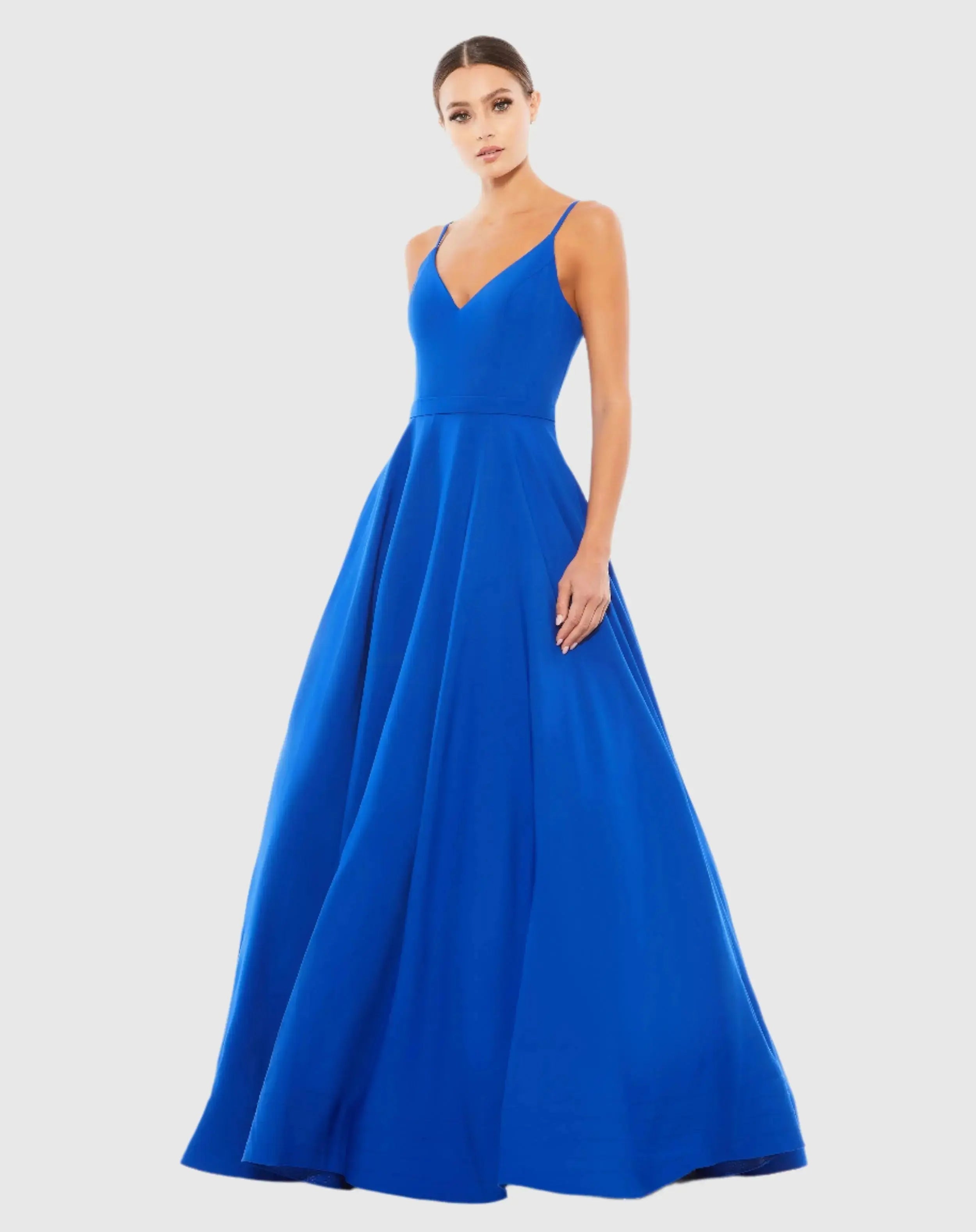 Blue Classic A-Line V-Neck Ball Gown-Myartka