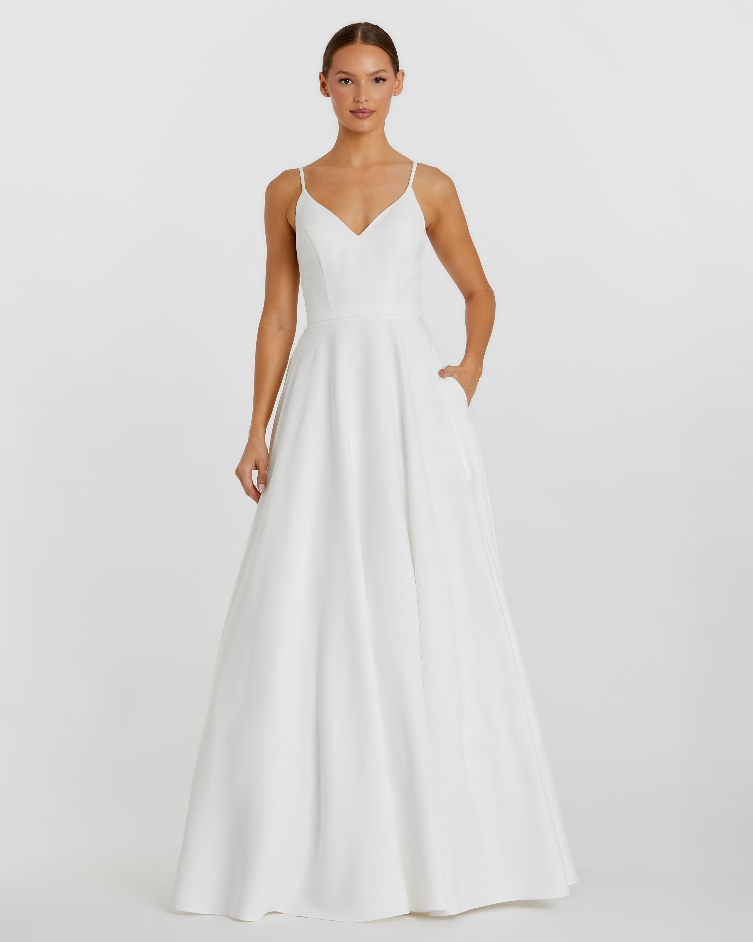 White Classic A-Line V-Neck Ball Gown-Myartka