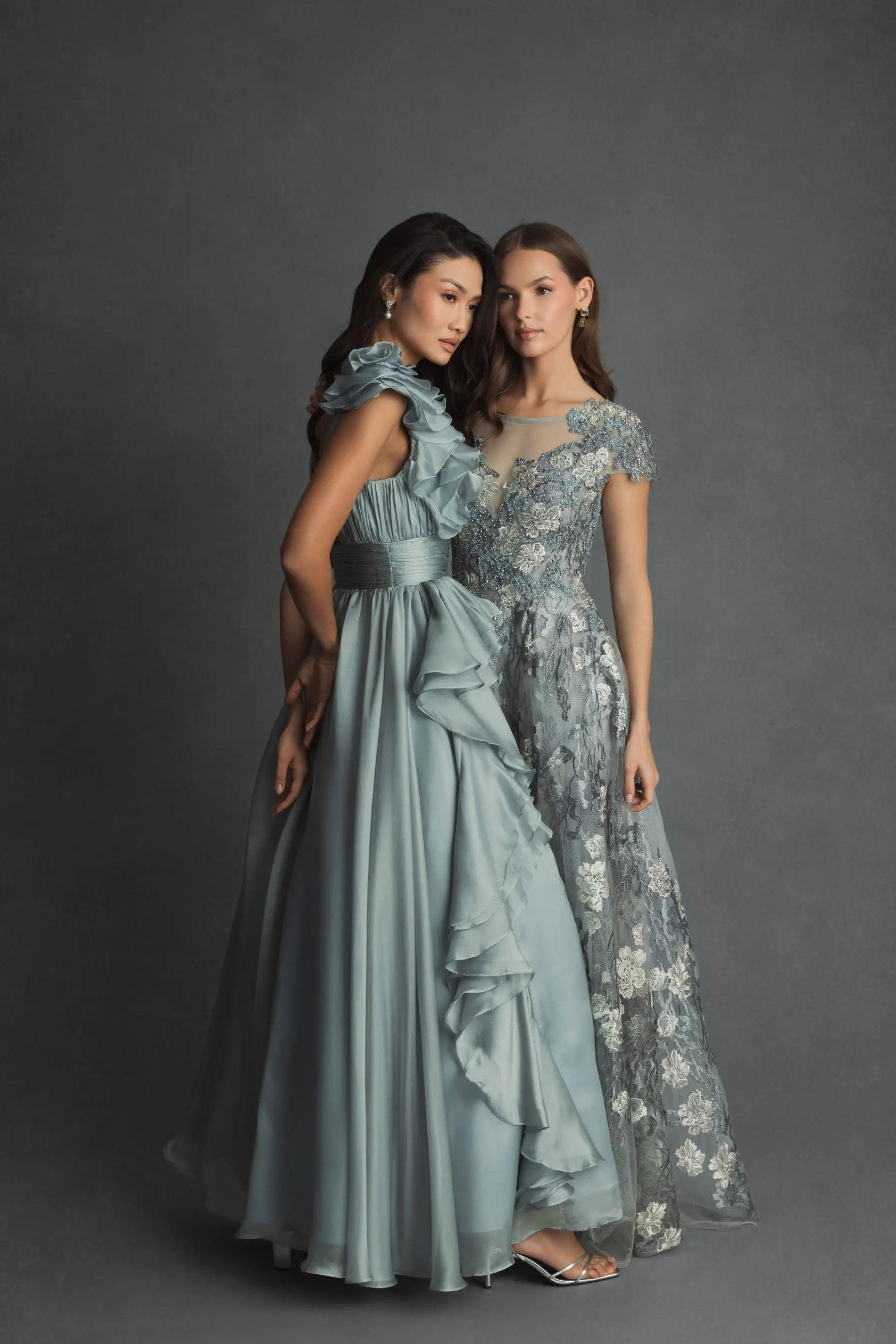 Green Floral Embroidered Short Cap Evening Gown - FINAL SALE-Myartka