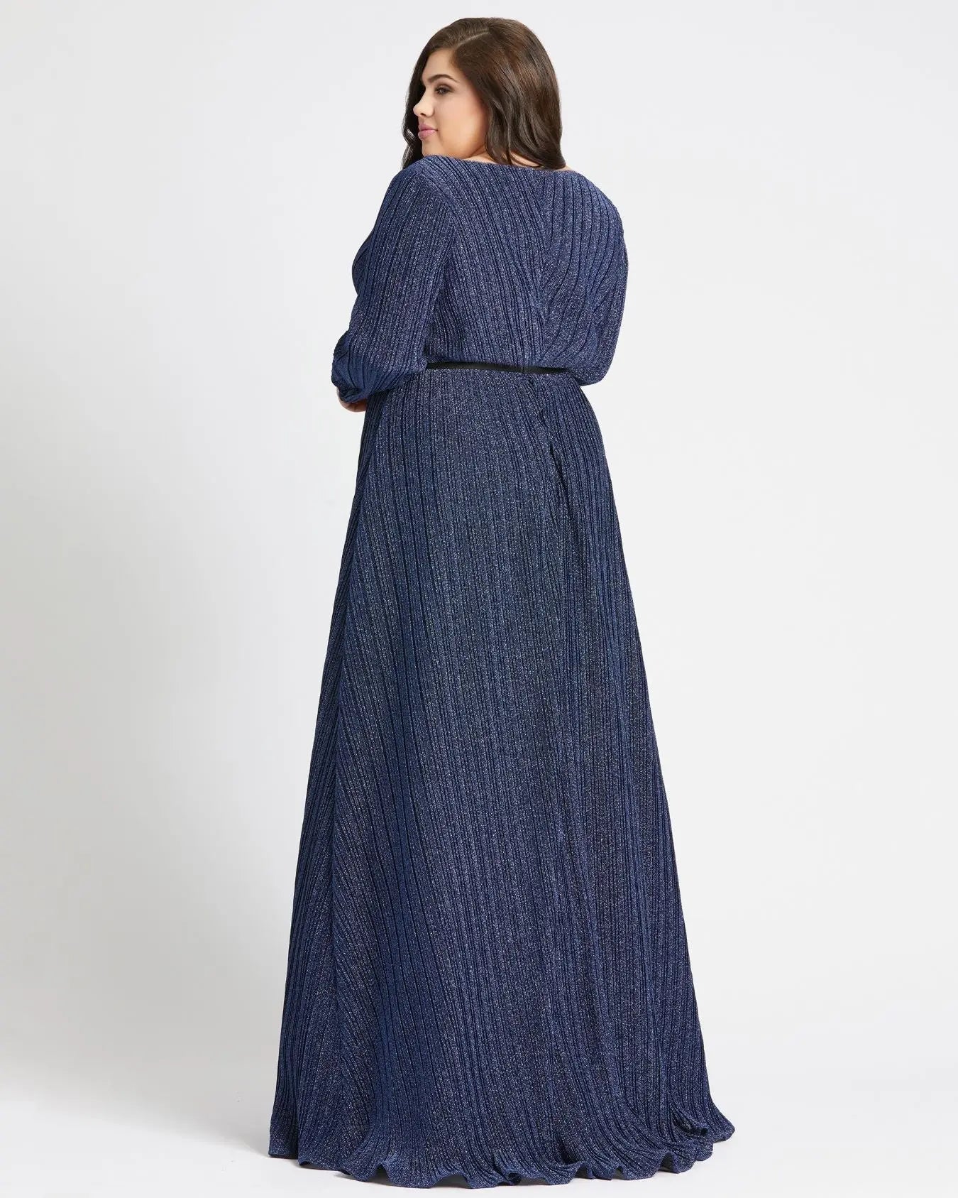 Navy Shimmering V-Neck Evening Gown (Plus)-Myartka