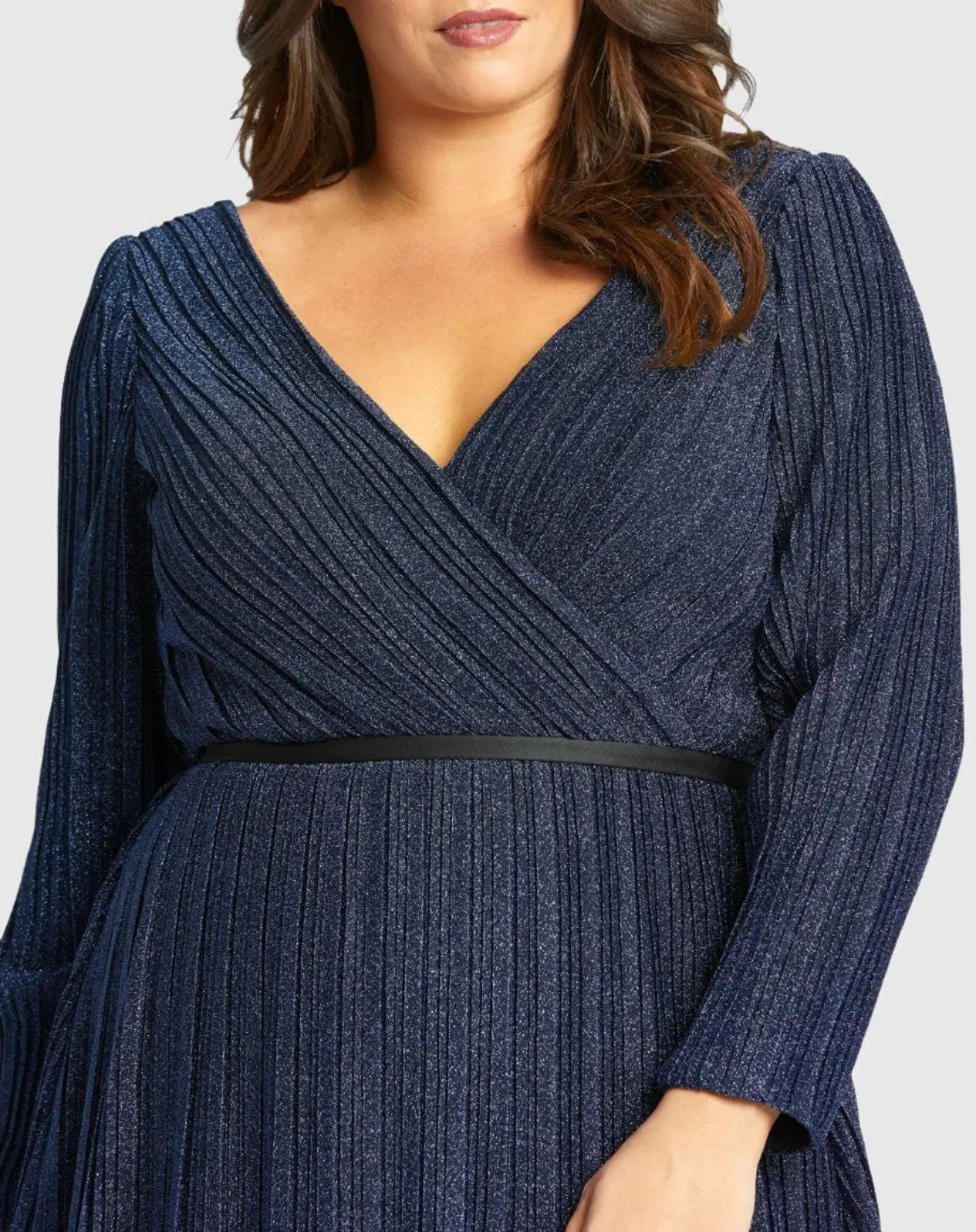 Navy Shimmering V-Neck Evening Gown (Plus)-Myartka