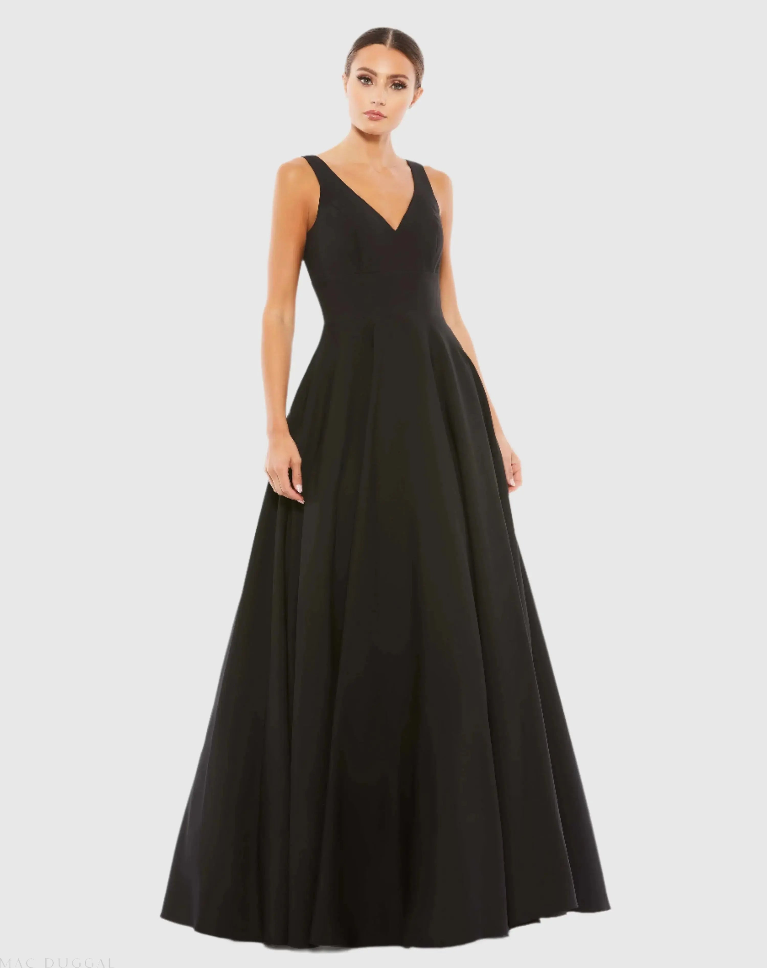 Black Classic Sleeveless A-Line Gown with Pockets-Myartka