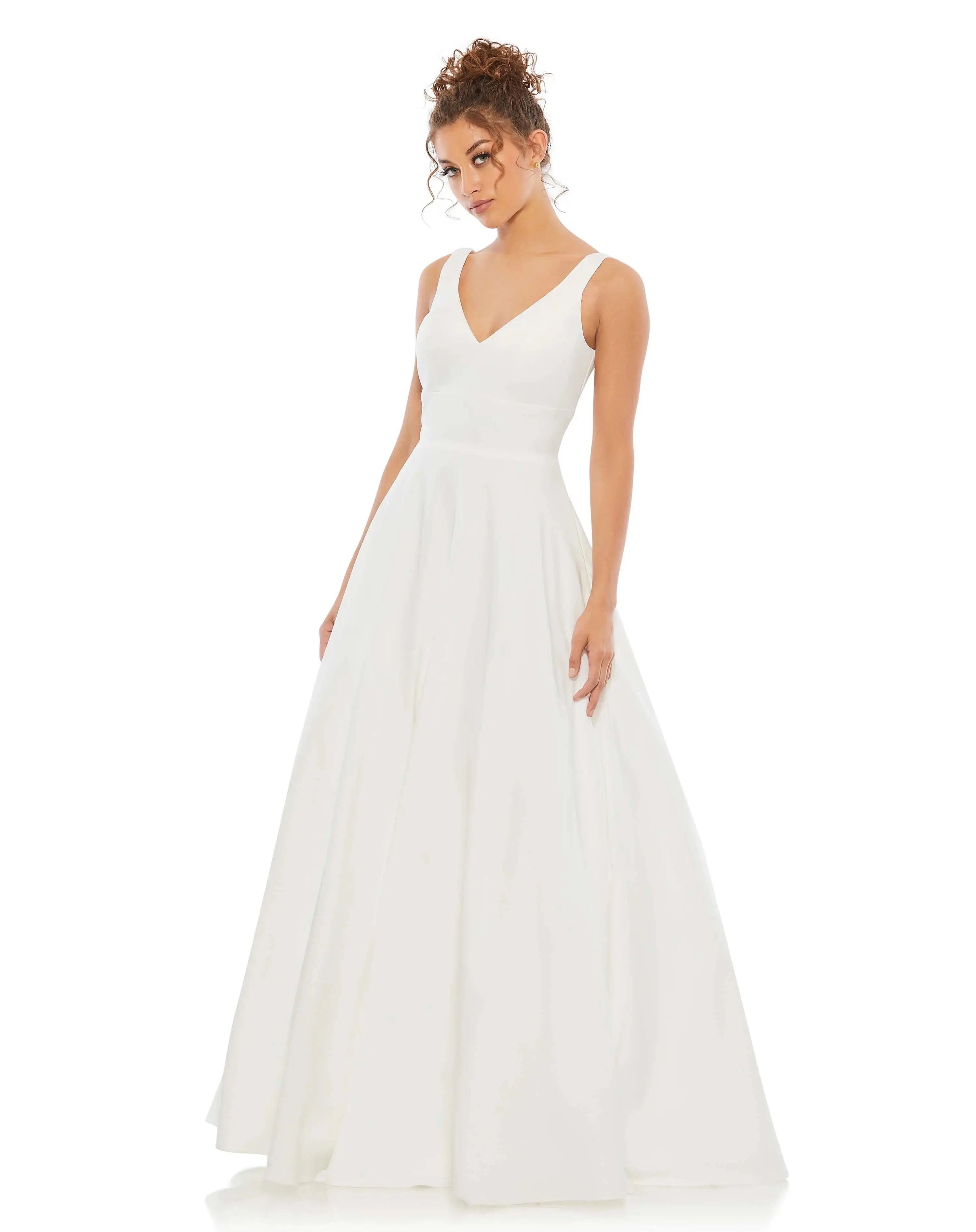 White Classic Sleeveless A-Line Gown with Pockets-Myartka