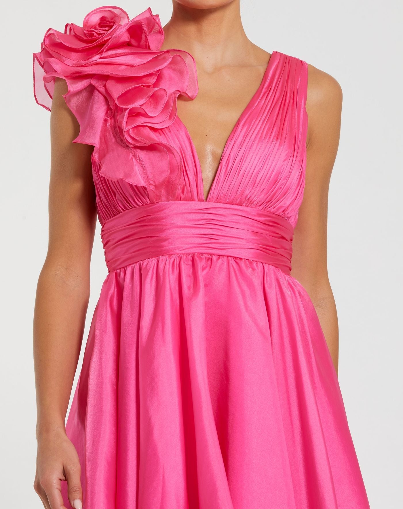 Pink Ruffle V Neck Fit & Flare Mini Dress-Myartka