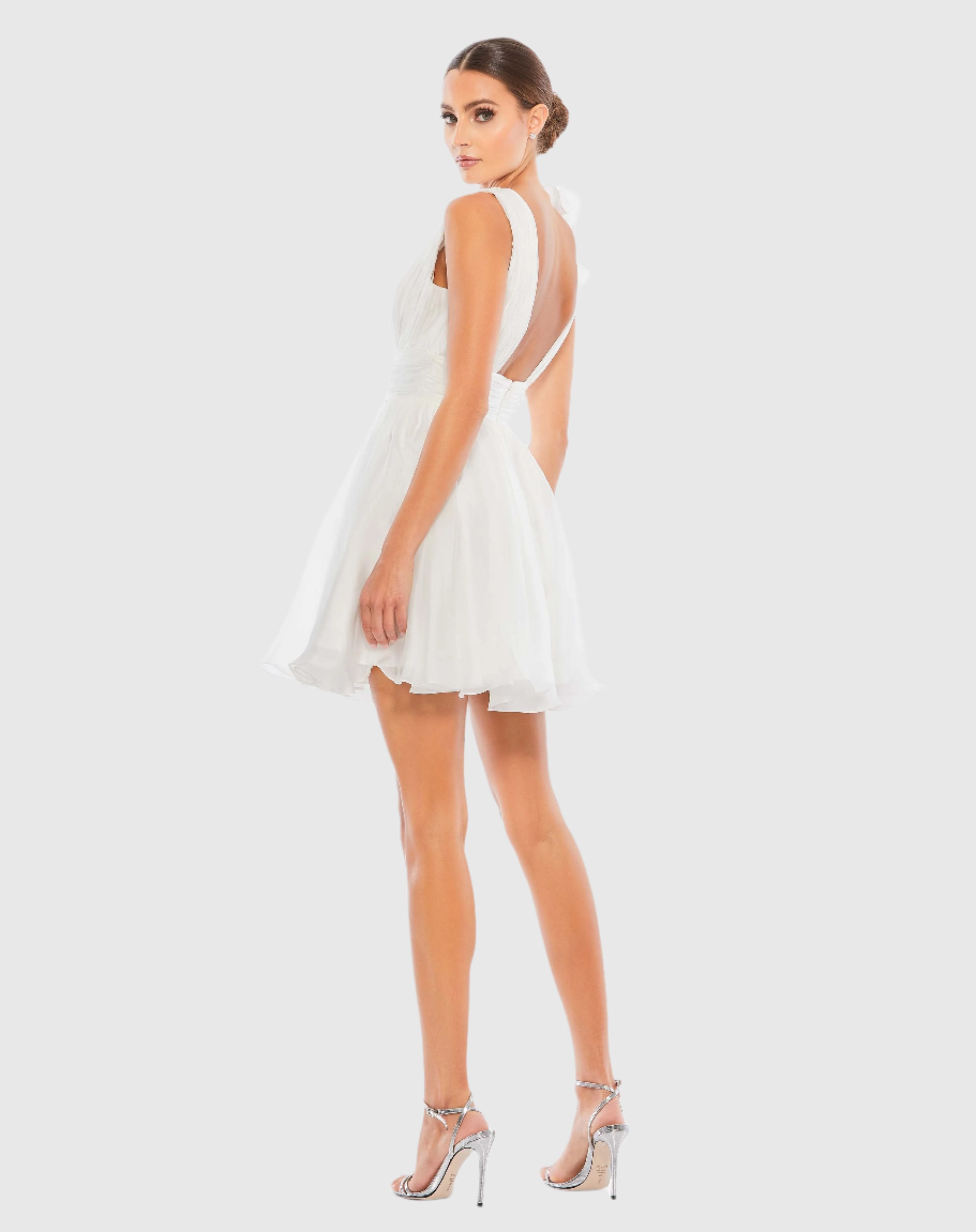 White Ruffle V Neck Fit & Flare Mini Dress-Myartka
