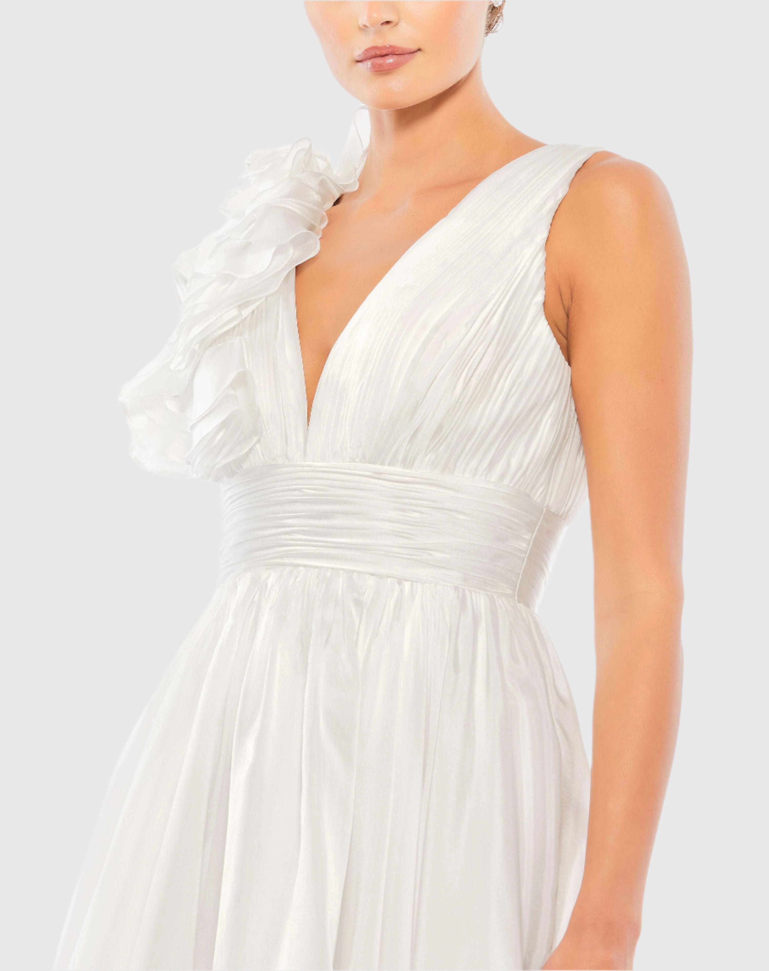 White Ruffle V Neck Fit & Flare Mini Dress-Myartka