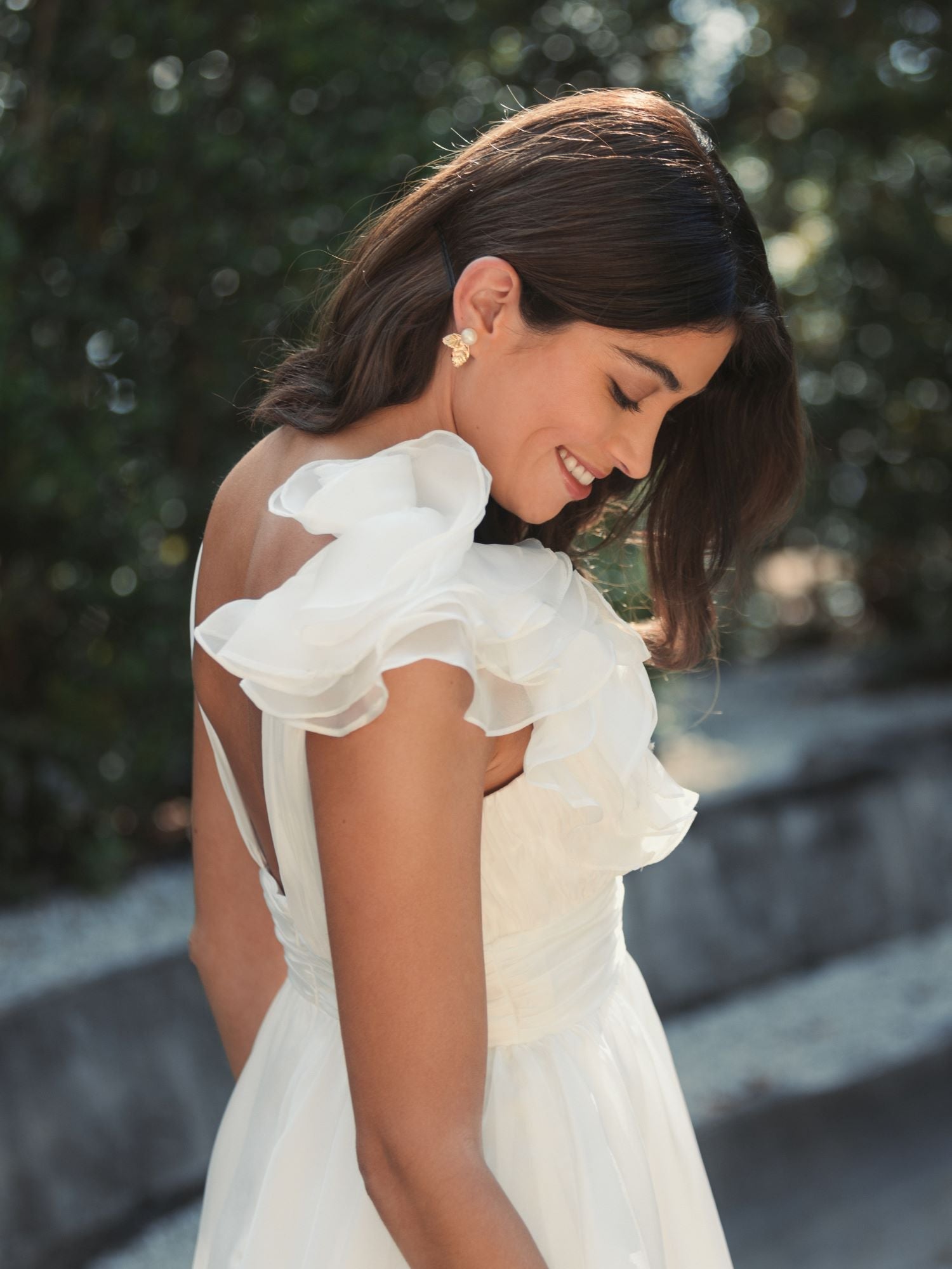 White Ruffle V Neck Fit & Flare Mini Dress-Myartka