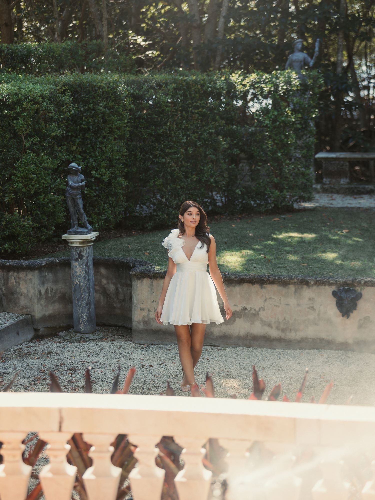 White Ruffle V Neck Fit & Flare Mini Dress-Myartka