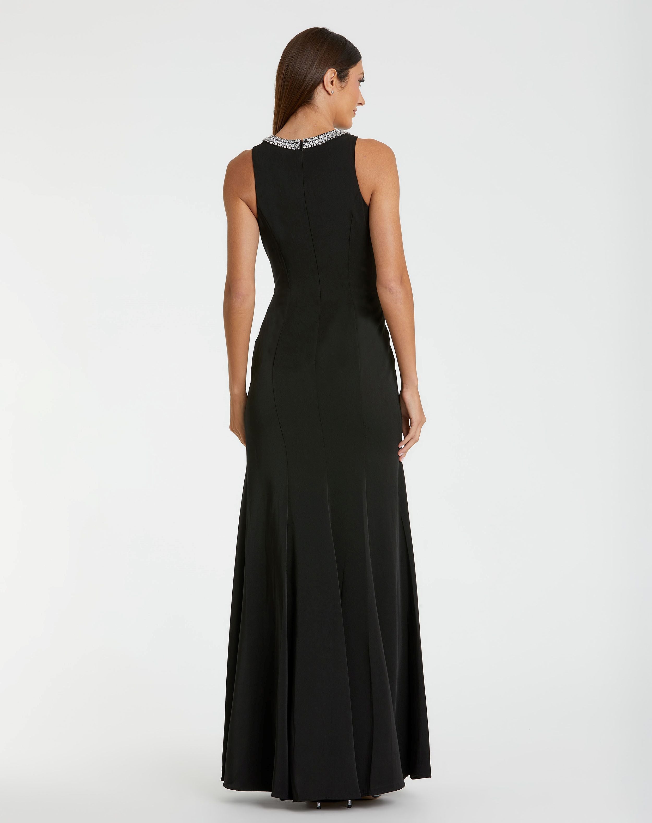 Black Embellished Neck Trumpet Gown-Myartka