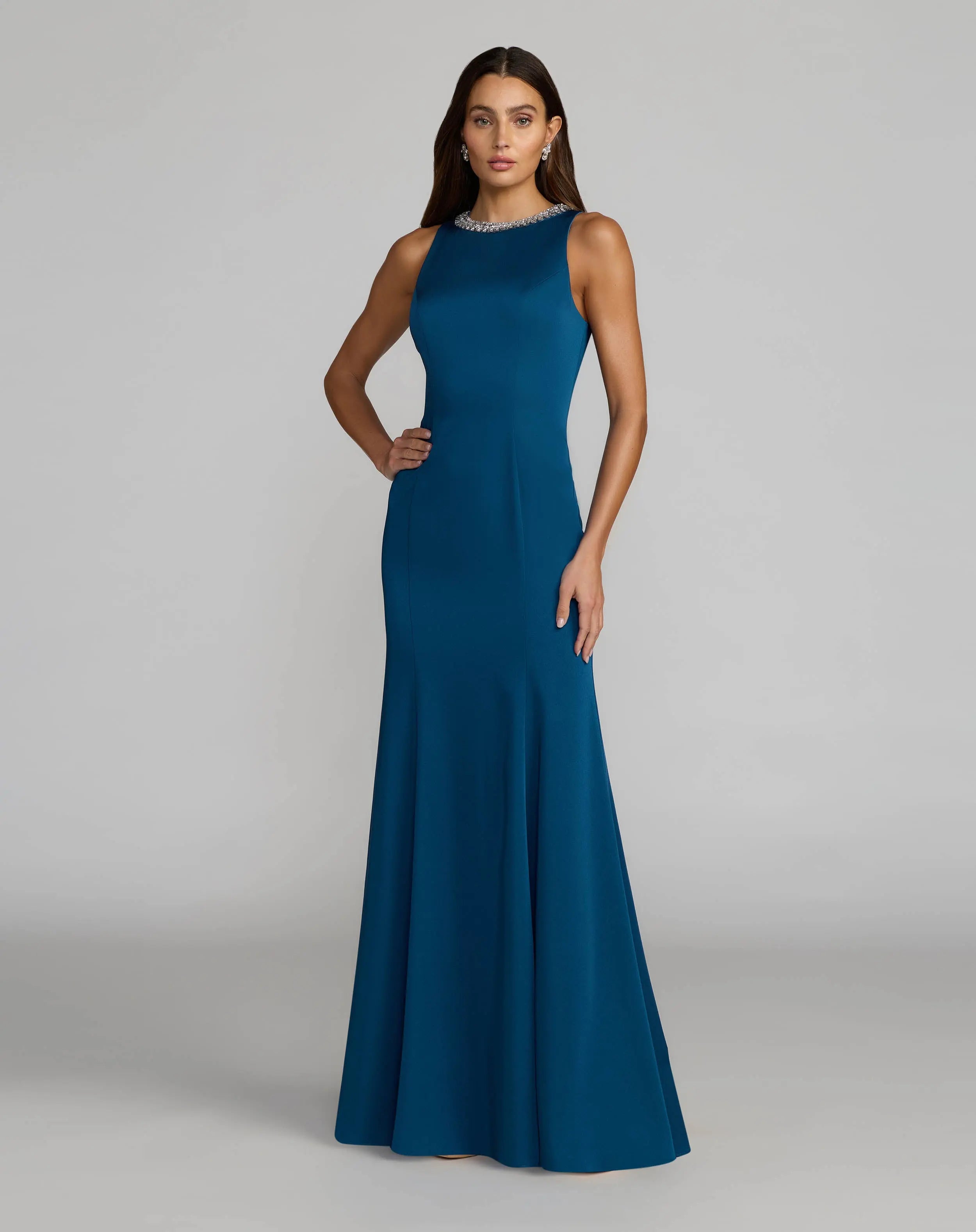 Blue Embellished Neck Trumpet Gown-Myartka