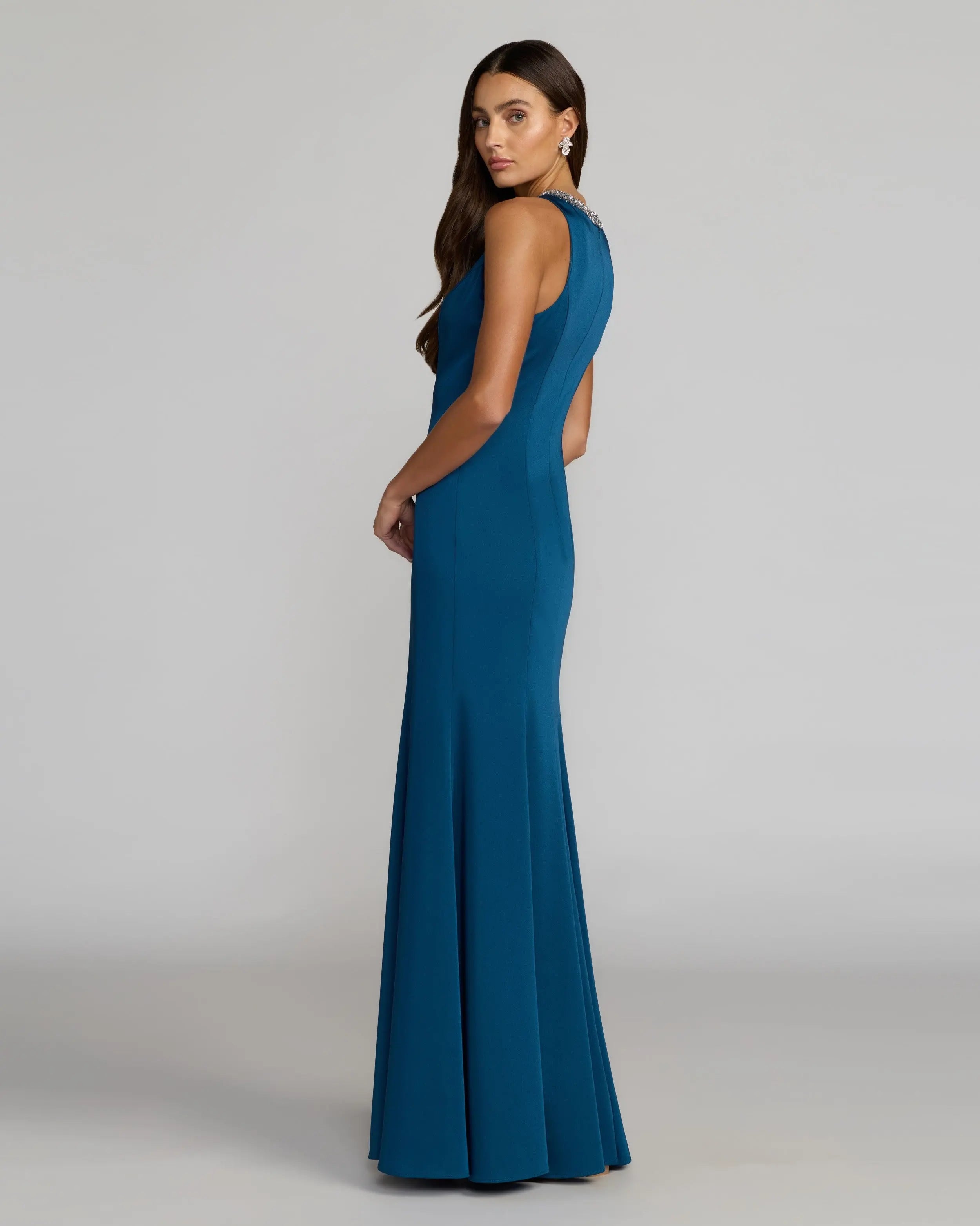 Blue Embellished Neck Trumpet Gown-Myartka