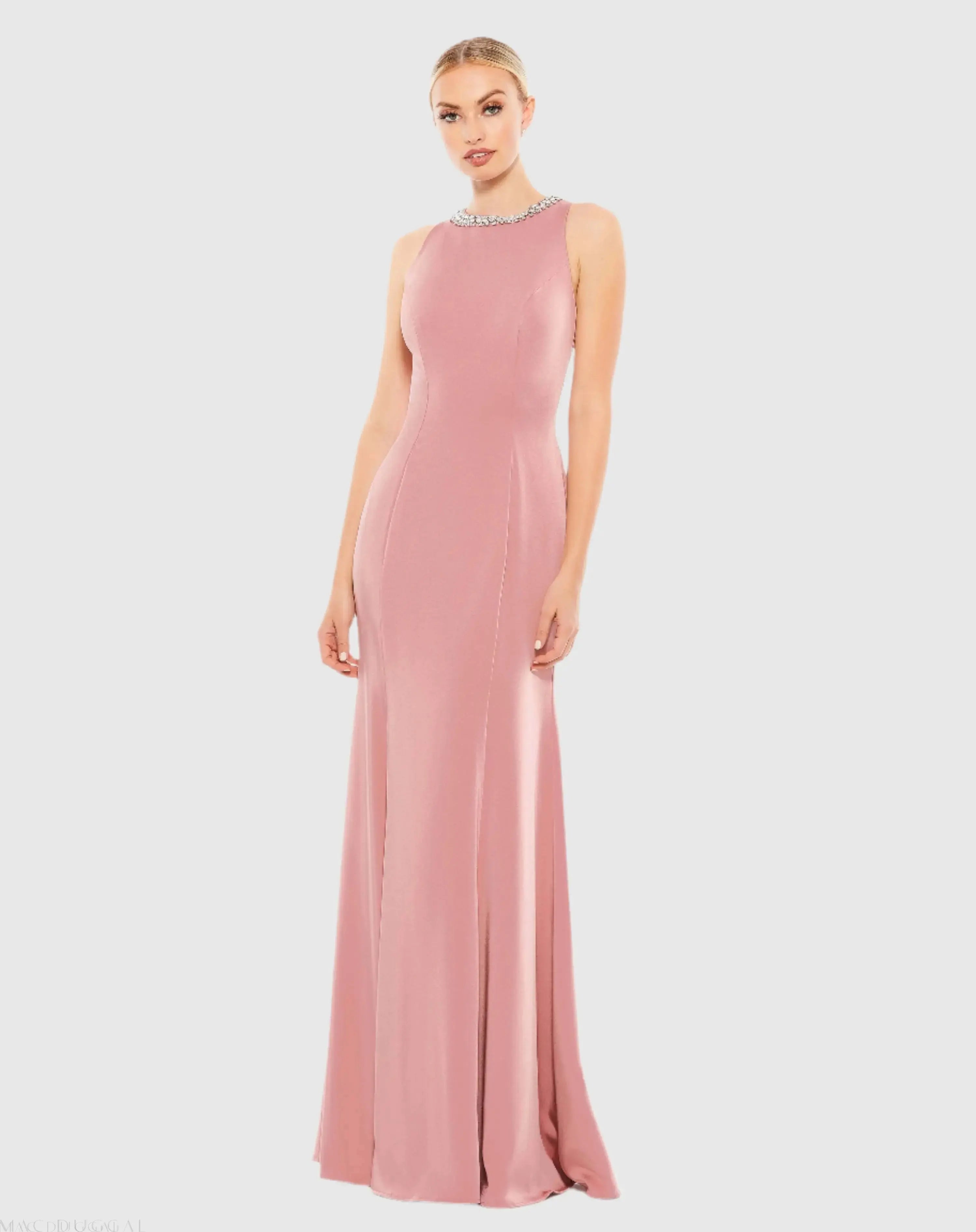 Pink Embellished Neck Trumpet Gown-Myartka