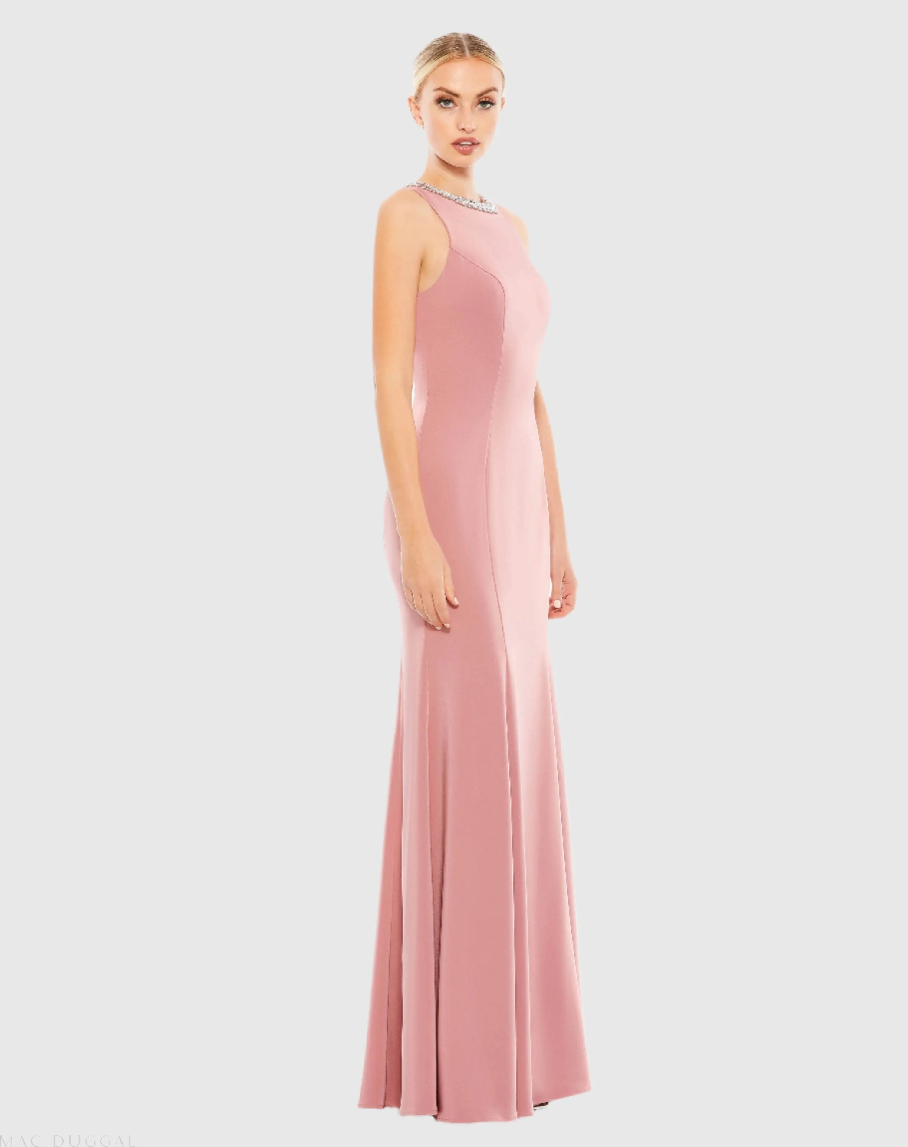 Pink Embellished Neck Trumpet Gown-Myartka