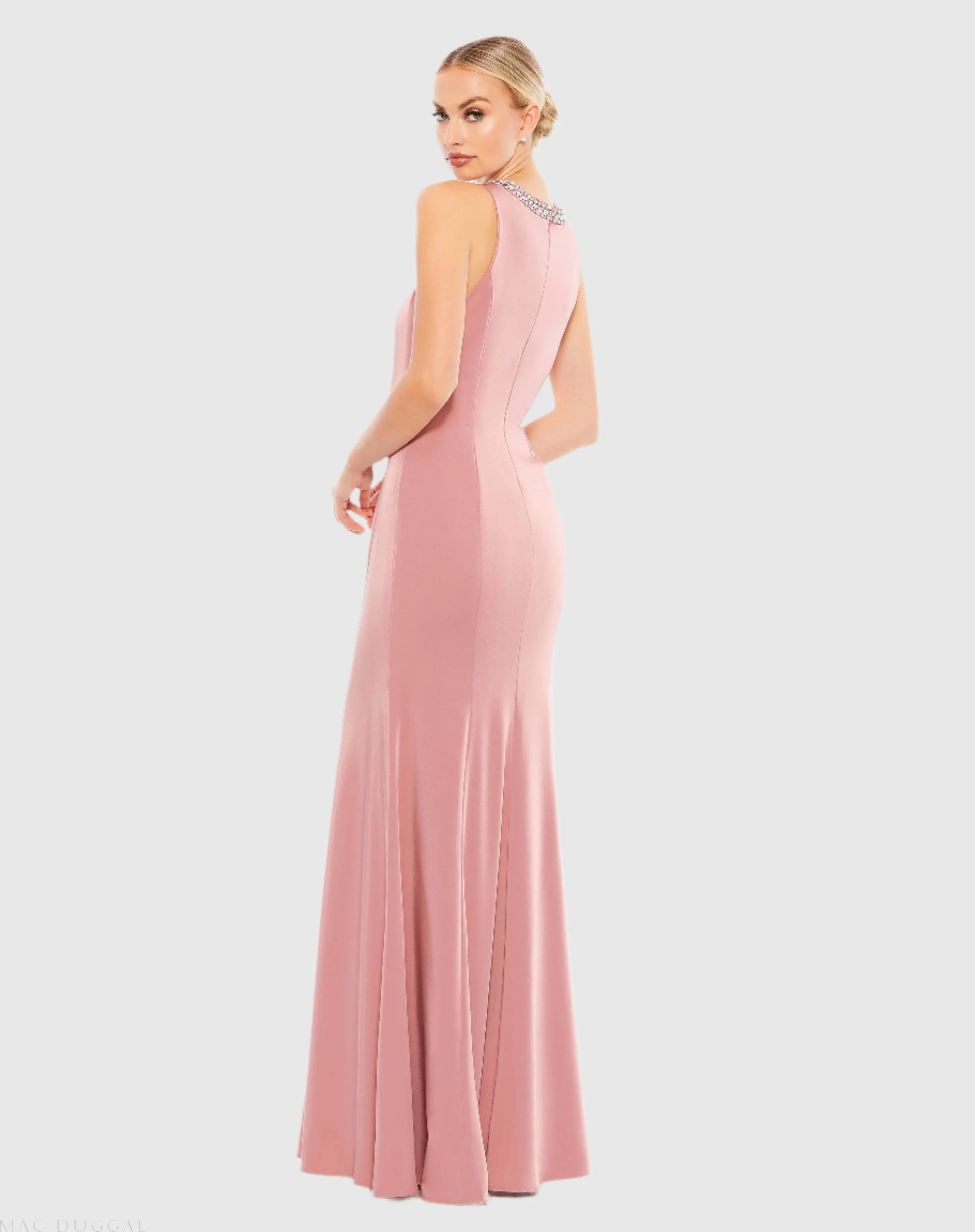 Pink Embellished Neck Trumpet Gown-Myartka