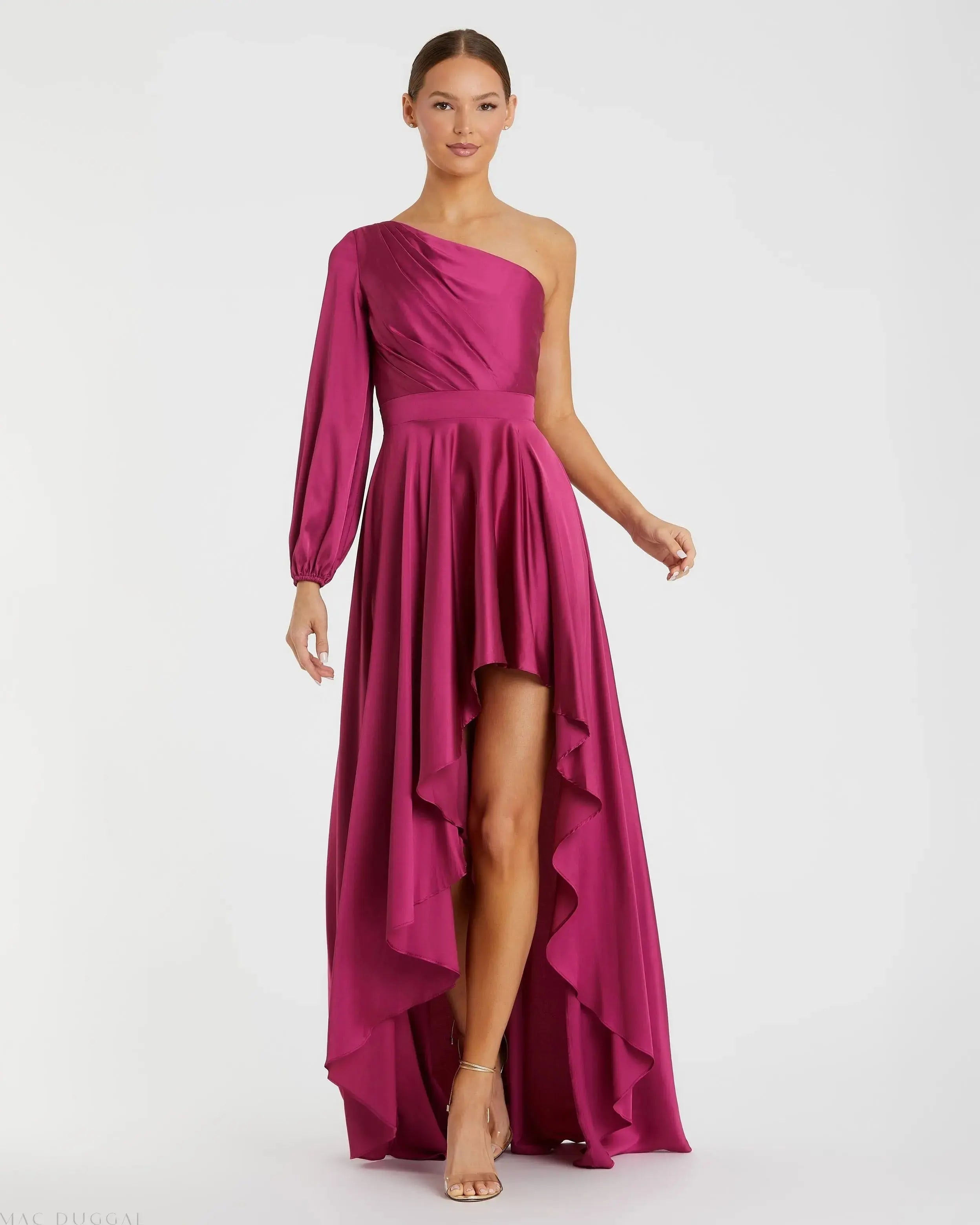 High Low One Shoulder Flowy Gown-Myartka