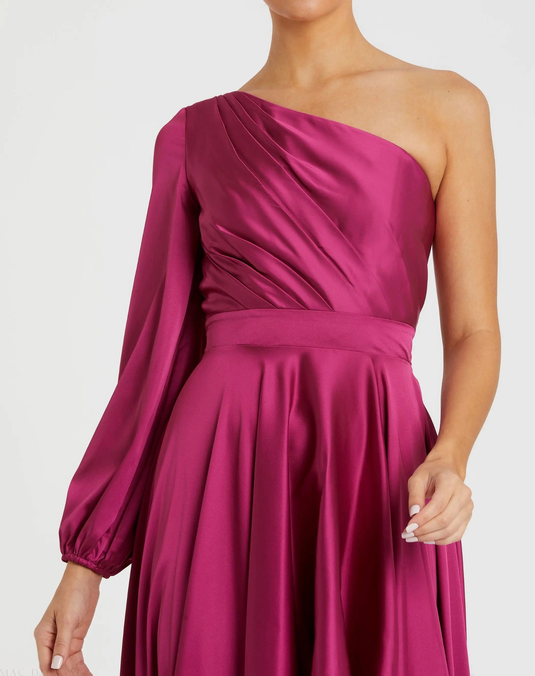Purple Long Sleeve One Shoulder Satin High Low A-line Gown - FINAL SALE-Myartka