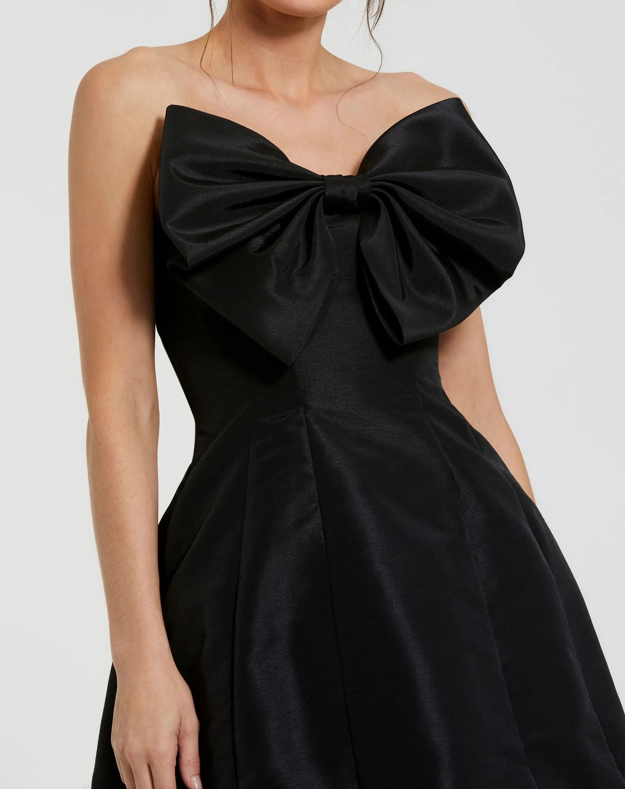 Black Strapless Oversized Bow Fit & Flare Mini Dress-Myartka