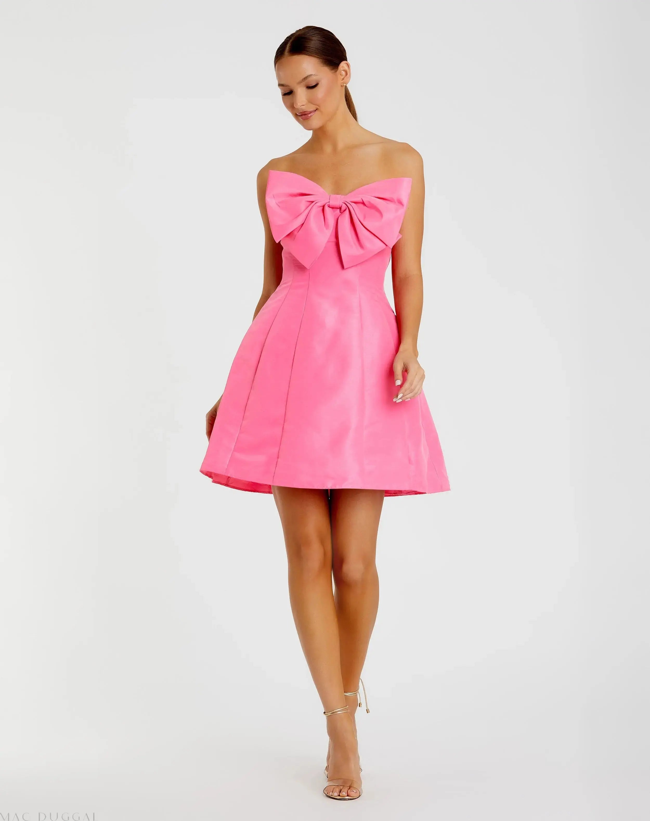 Pink Strapless Oversized Bow Fit & Flare Mini Dress-Myartka