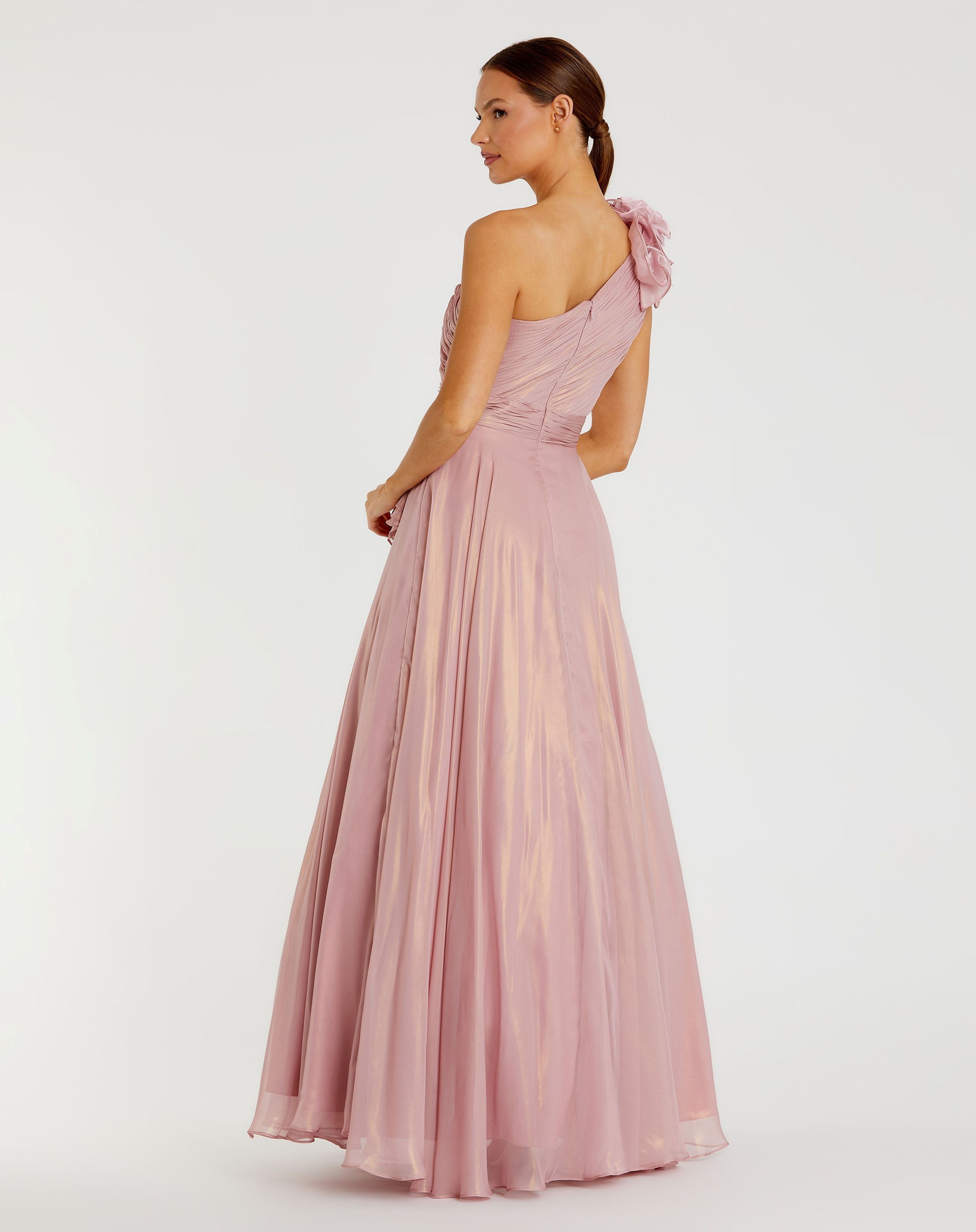 Pink Iridescent One Shoulder Rosette Ball Gown-Myartka