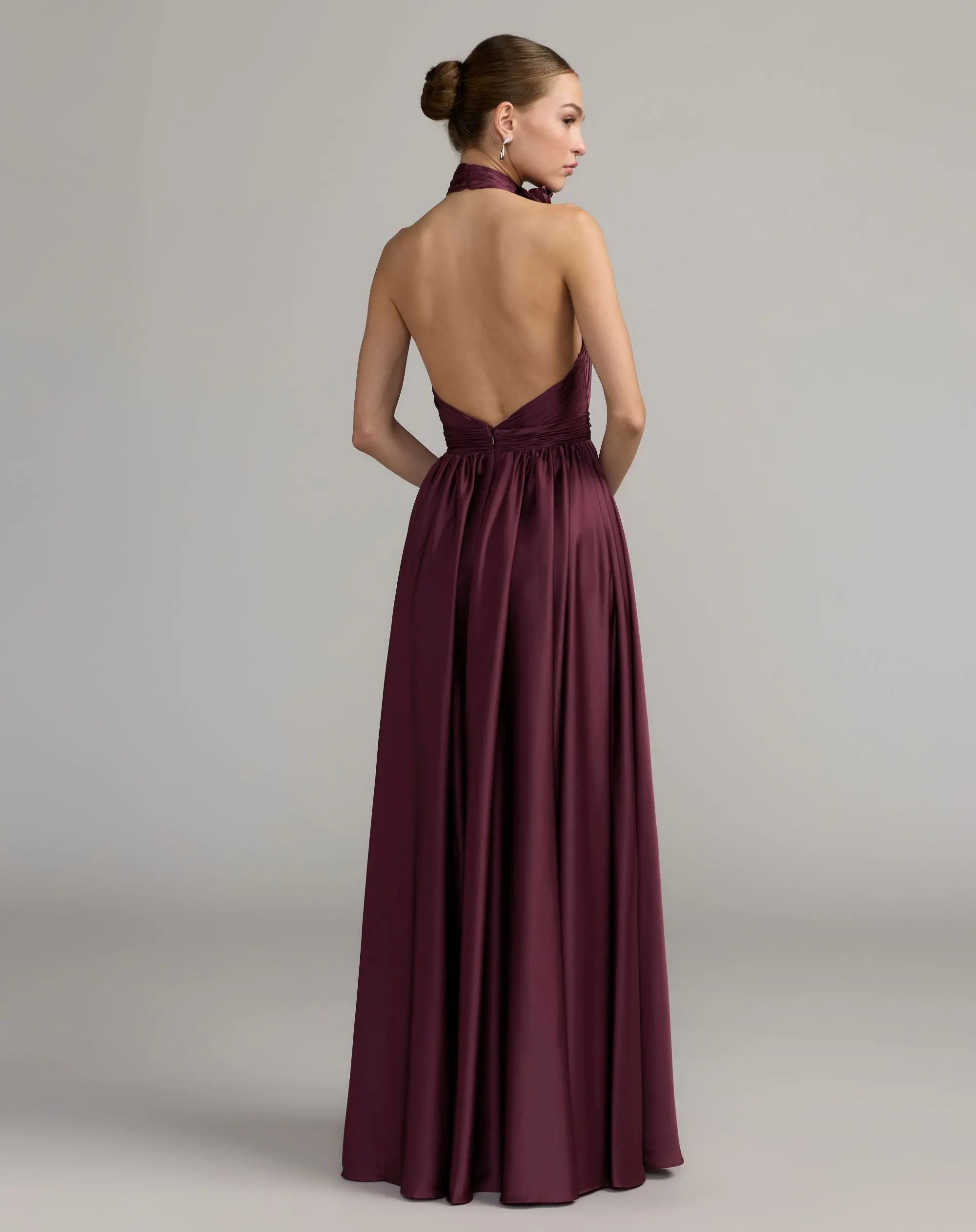 Purple Soft Tie Halter Neck High Slit Gown-Myartka