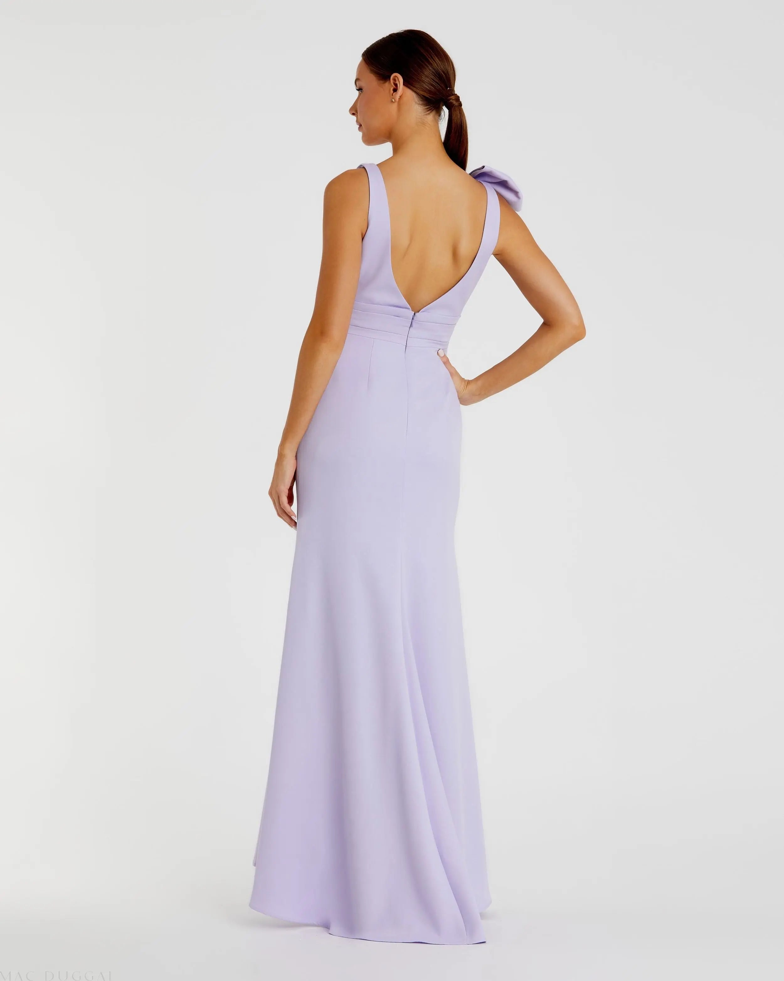 Purple Sleeveless V Neck Bow Detail Mermaid Gown-Myartka