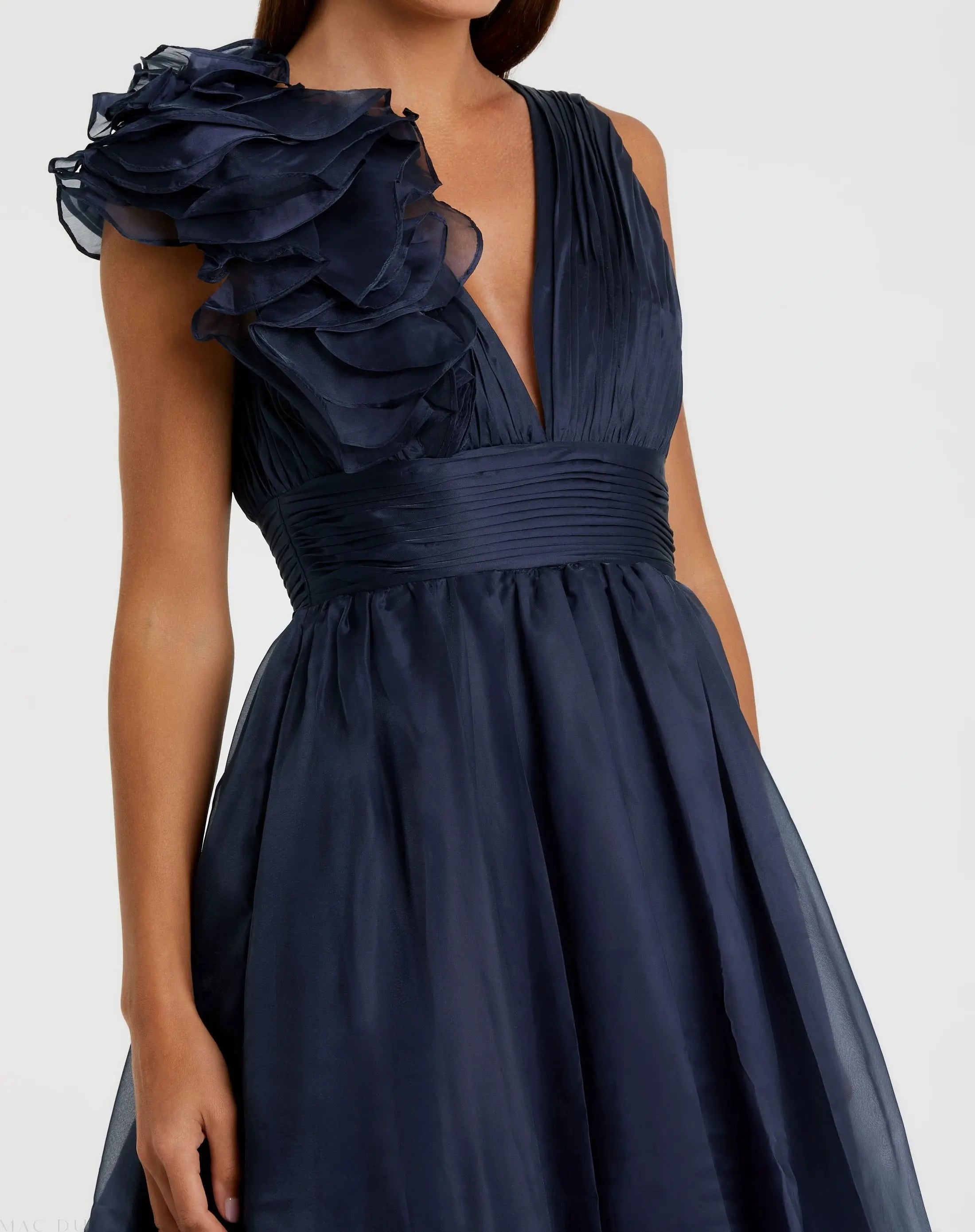 Navy Sleeveless Chiffon A-Line Tea Length Cocktail Dress-Myartka