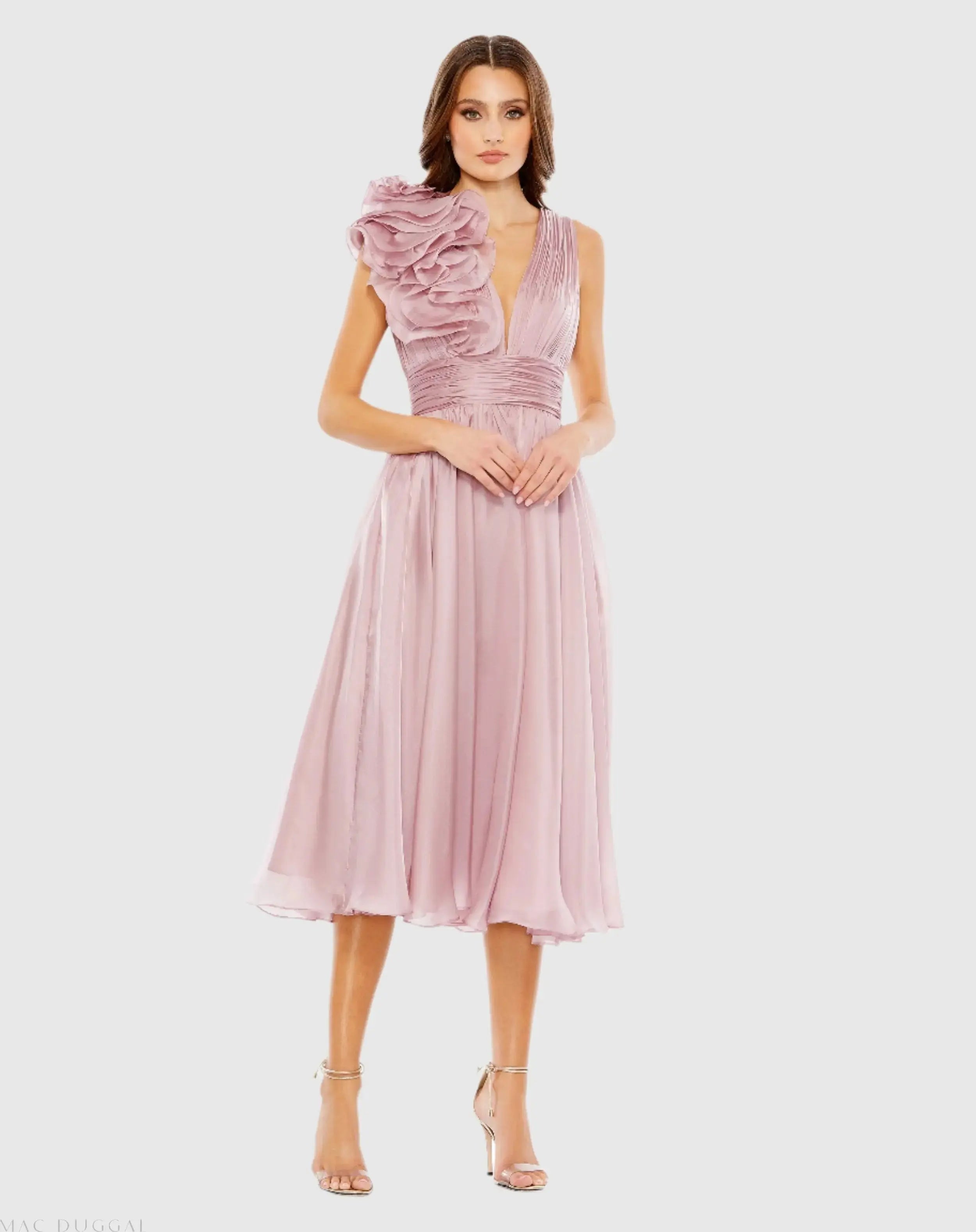 Pink Sleeveless Chiffon A-Line Tea Length Cocktail Dress-Myartka