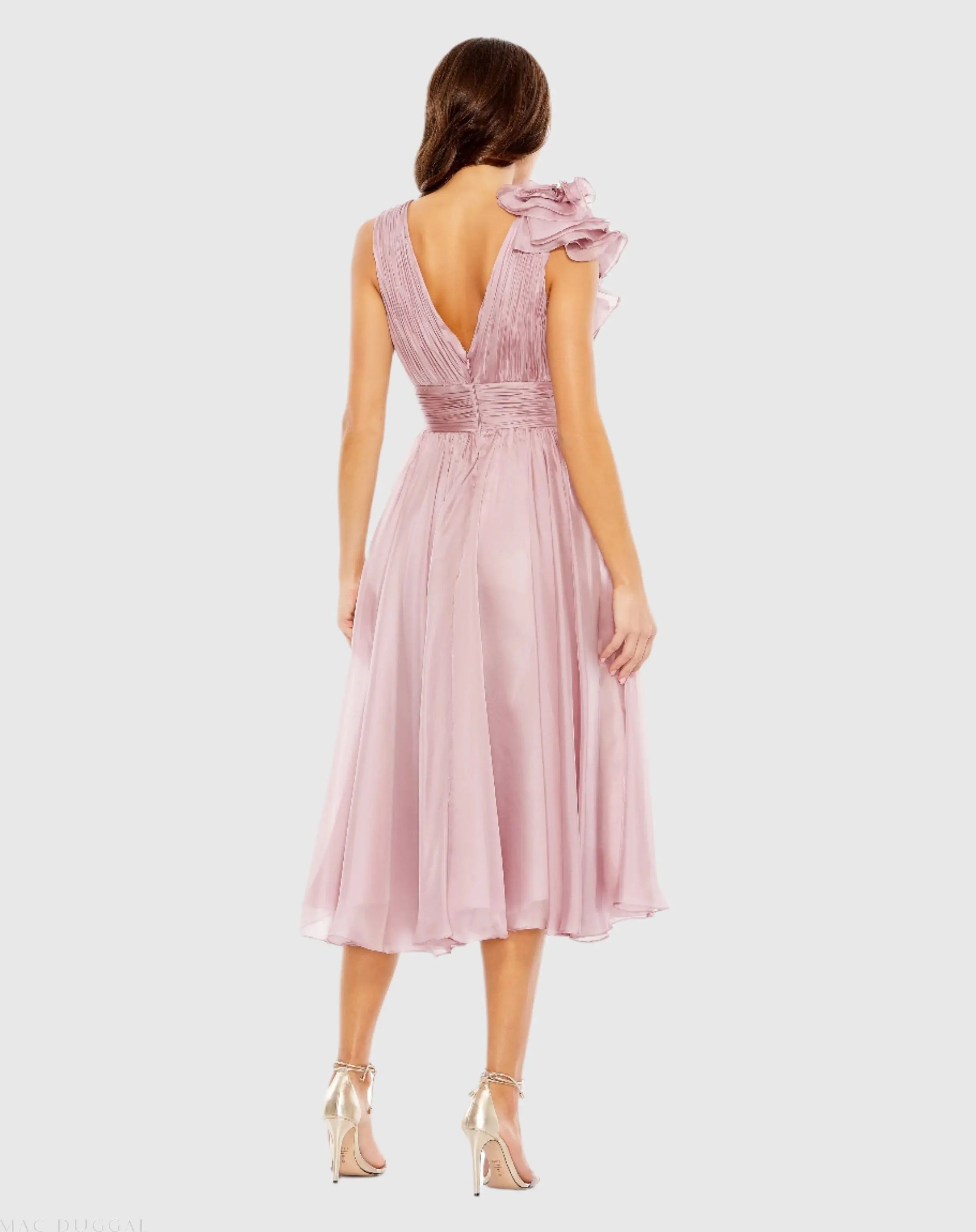 Pink Sleeveless Chiffon A-Line Tea Length Cocktail Dress-Myartka