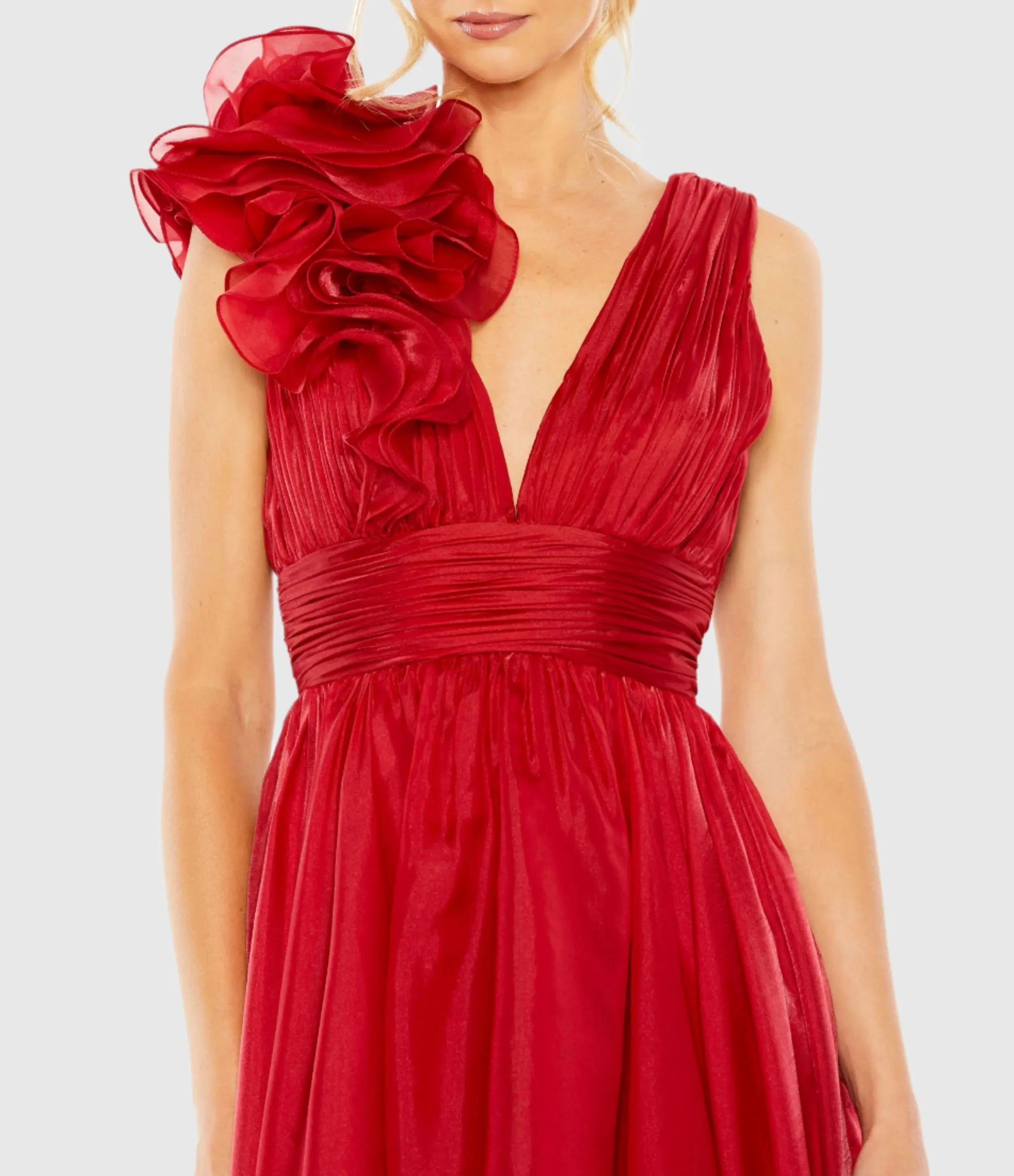 Red Sleeveless Chiffon A-Line Tea Length Cocktail Dress-Myartka