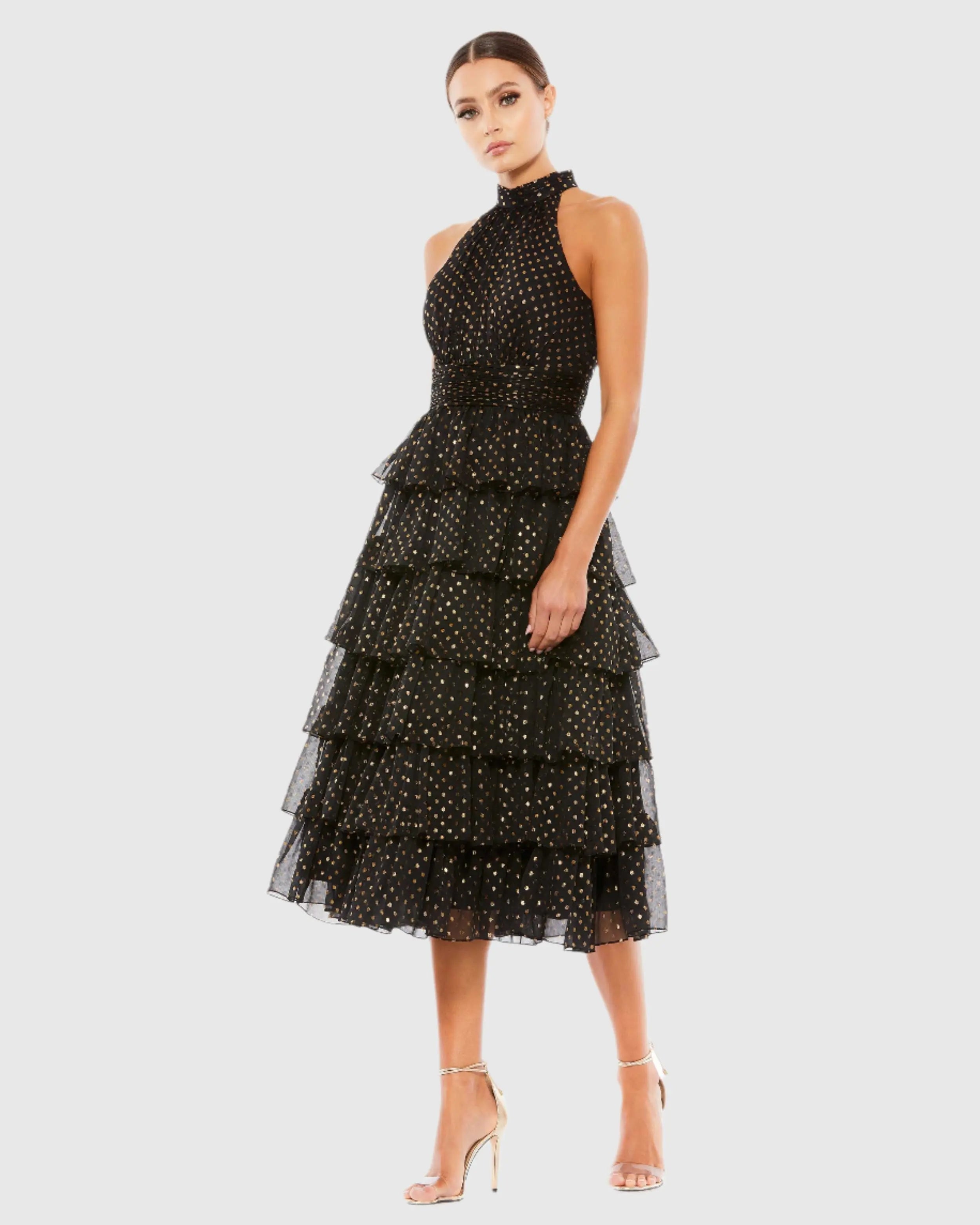Black Layered Polka Dot Cocktail Dress-Myartka