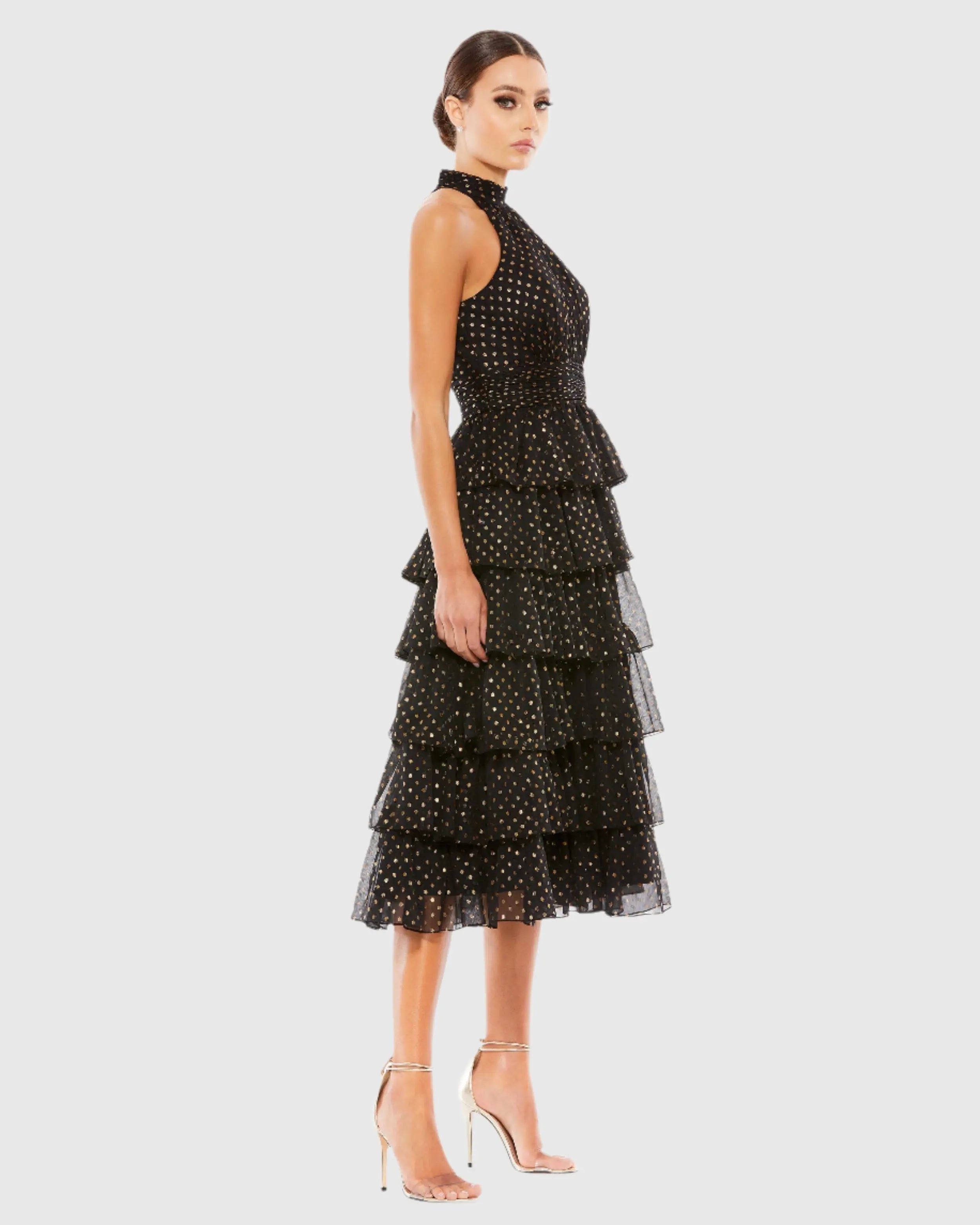Black Layered Polka Dot Cocktail Dress-Myartka
