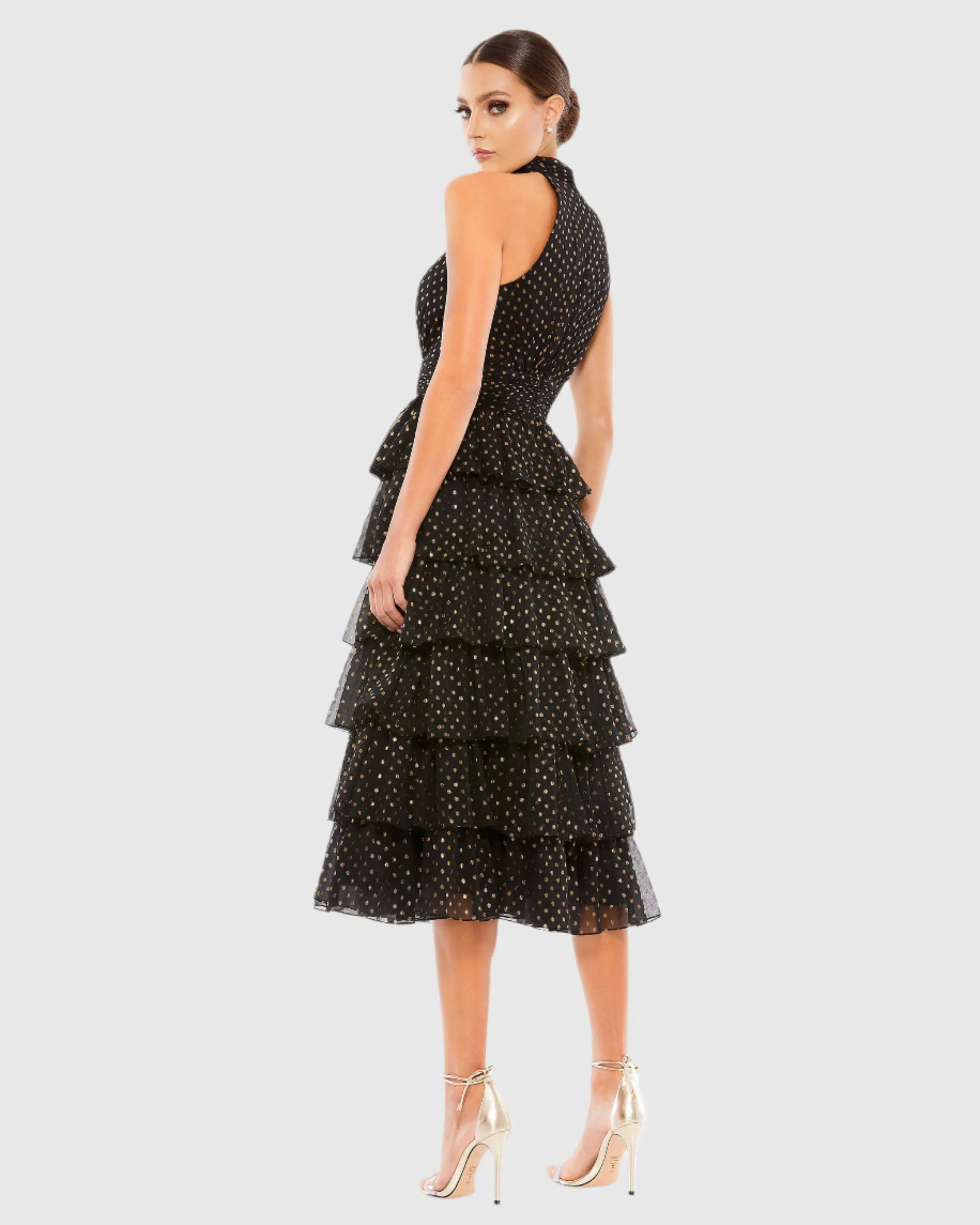 Black Layered Polka Dot Cocktail Dress-Myartka