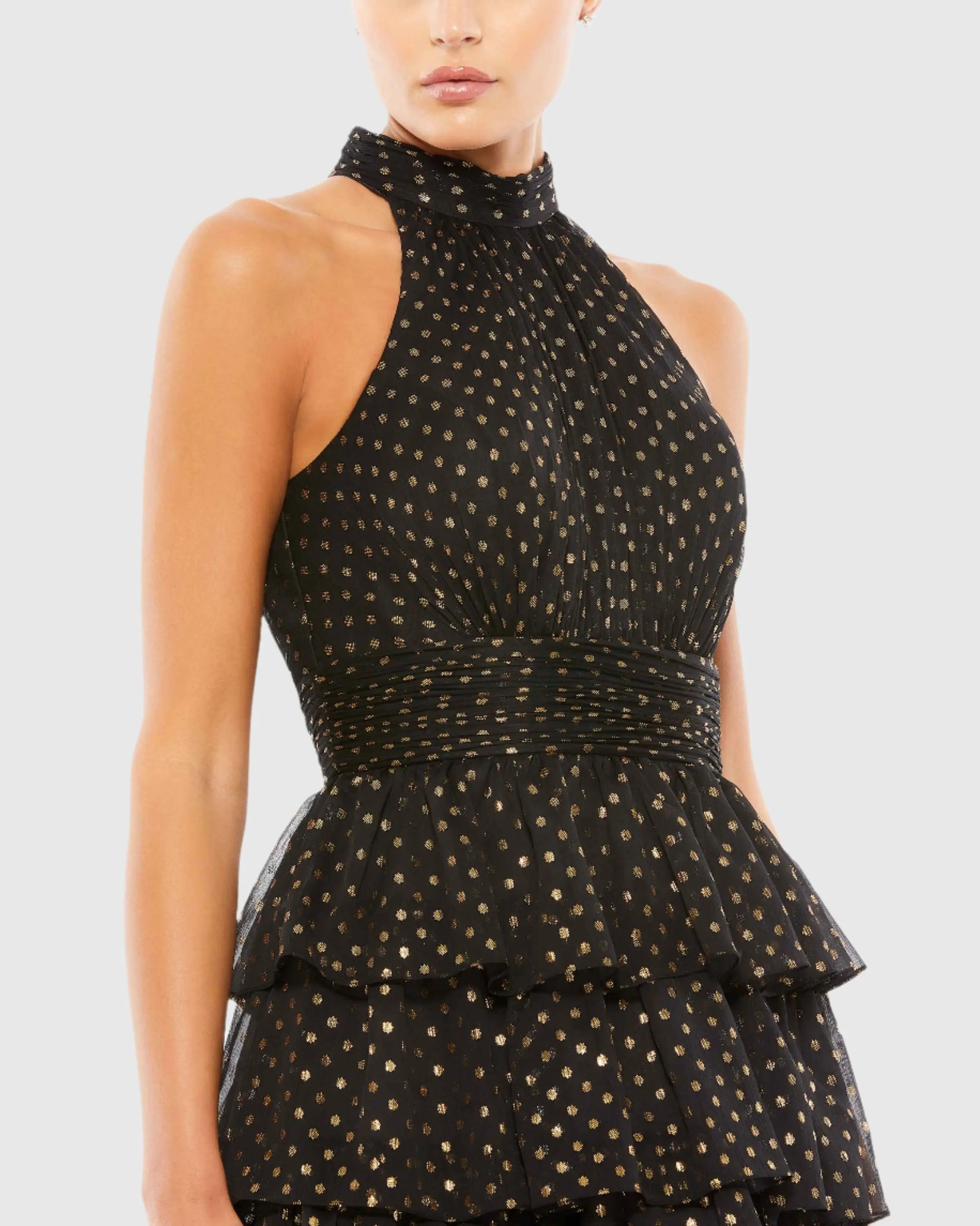 Black Layered Polka Dot Cocktail Dress-Myartka