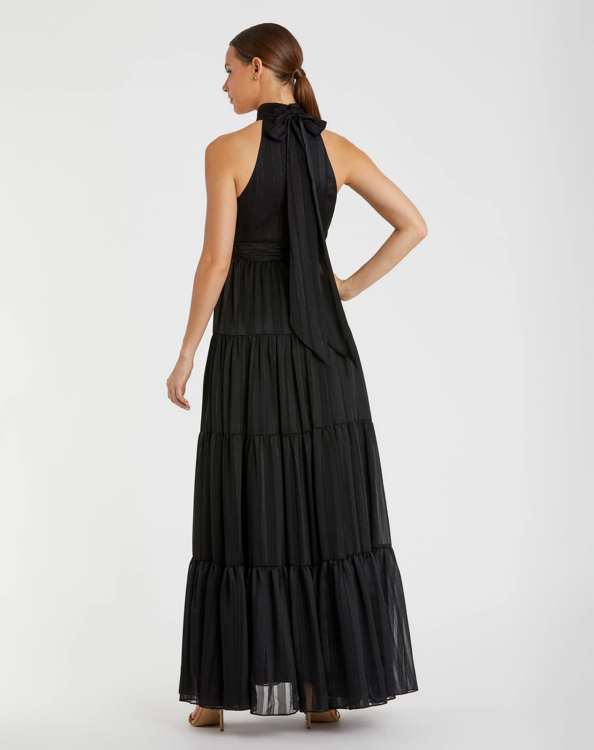 Black Tie Halter Neck Tiered Gown-Myartka