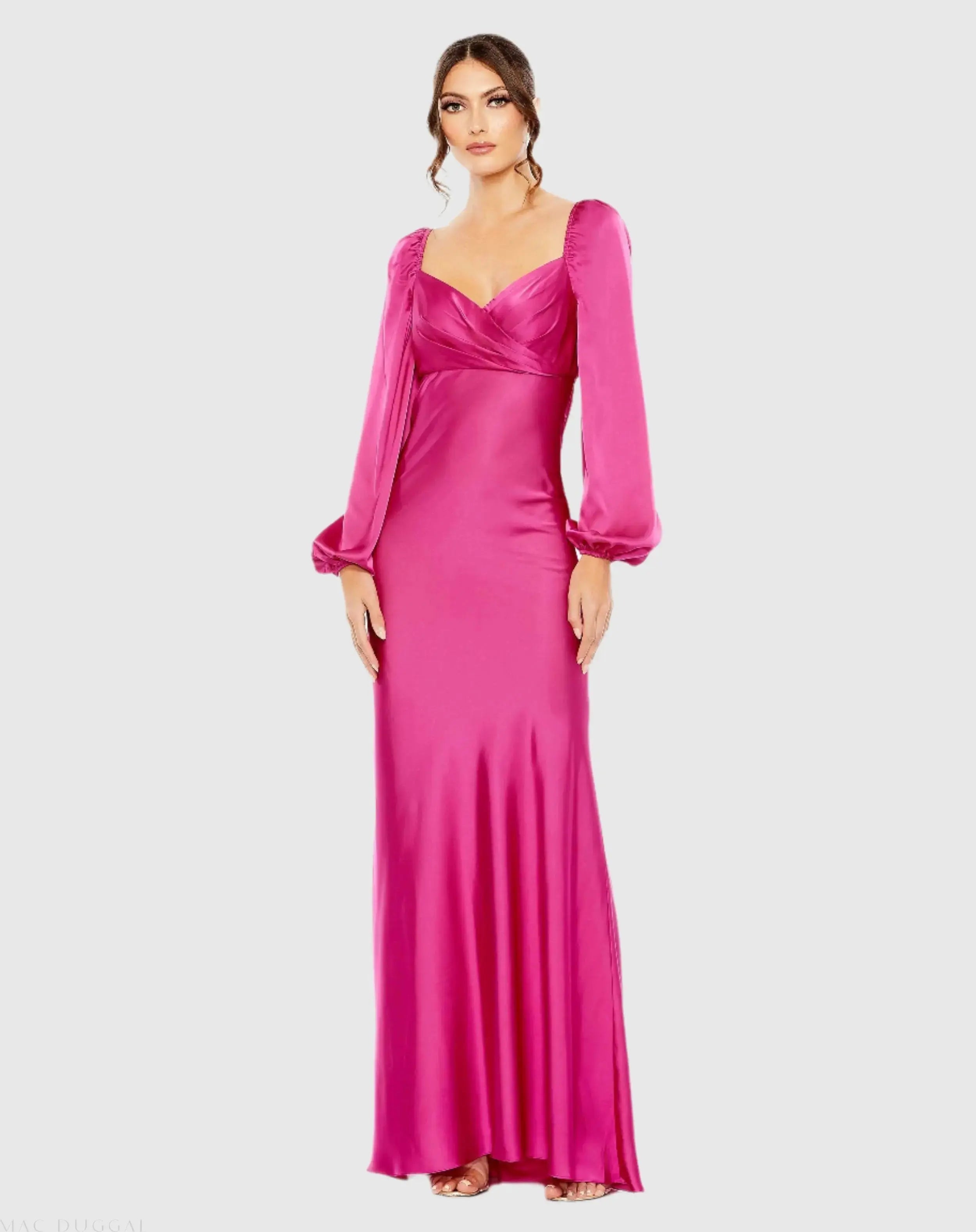 Pink Sweetheart Neckline Puff Sleeve Gown-Myartka