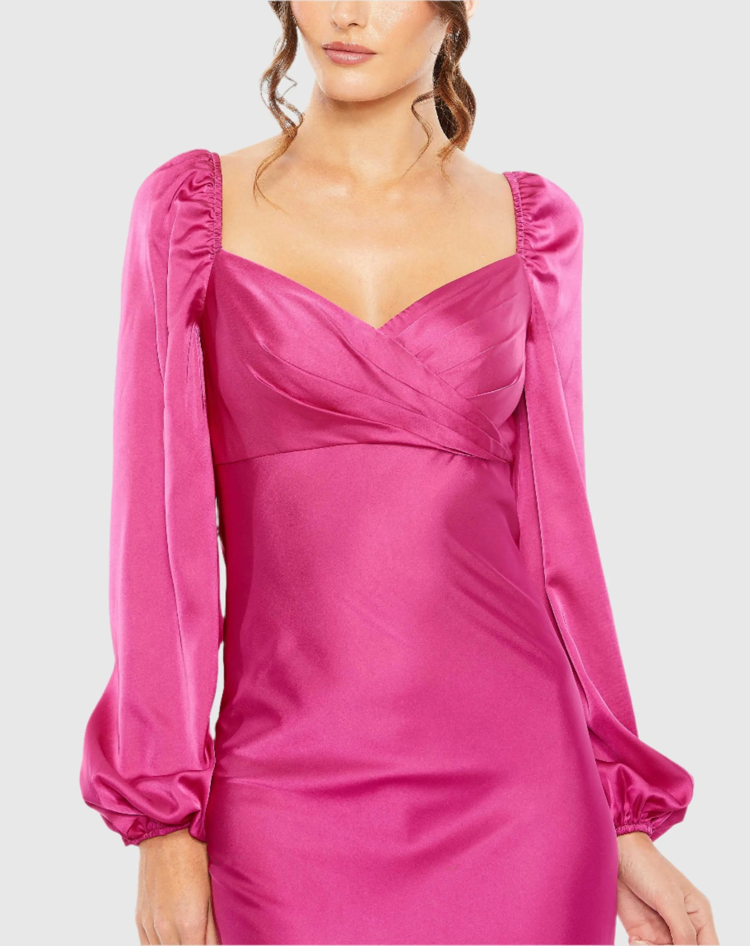 Pink Sweetheart Neckline Puff Sleeve Gown-Myartka