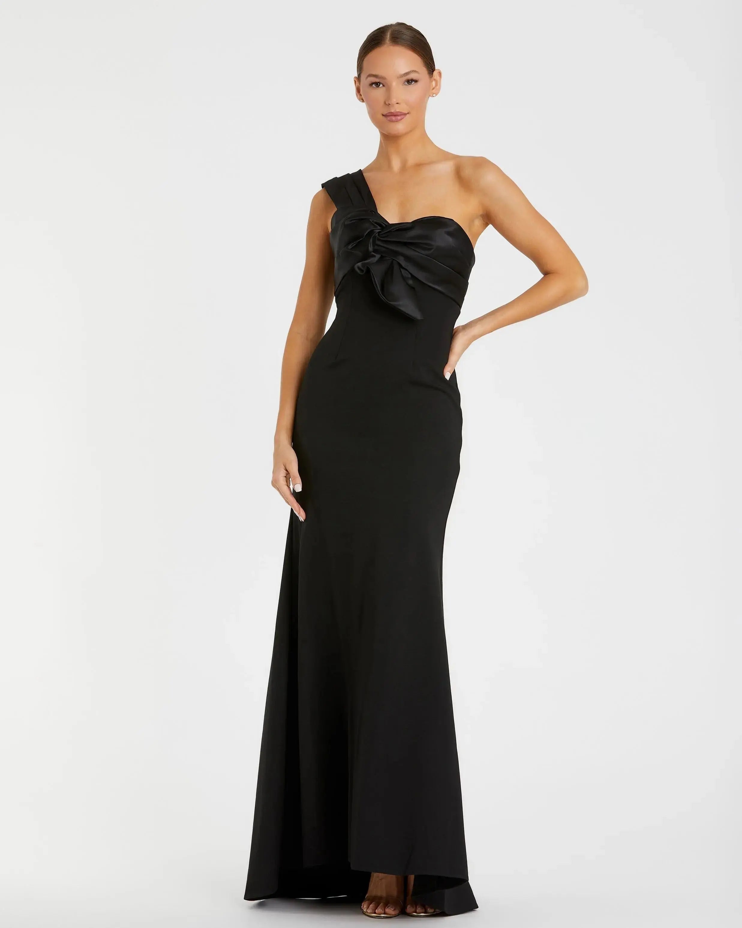 Black One Shoulder Draped Trumpet Gown-Myartka