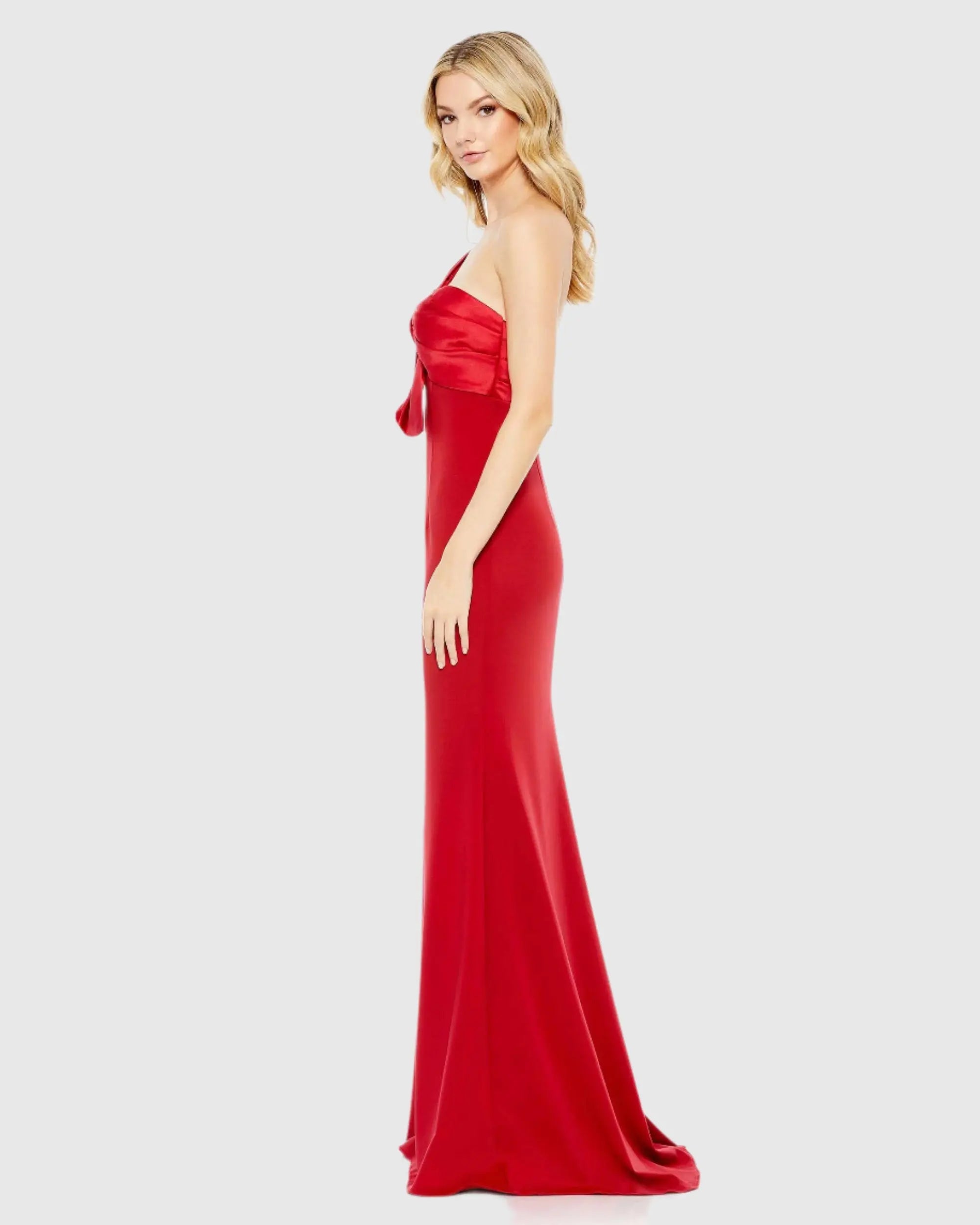 Red One Shoulder Draped Trumpet Gown-Myartka