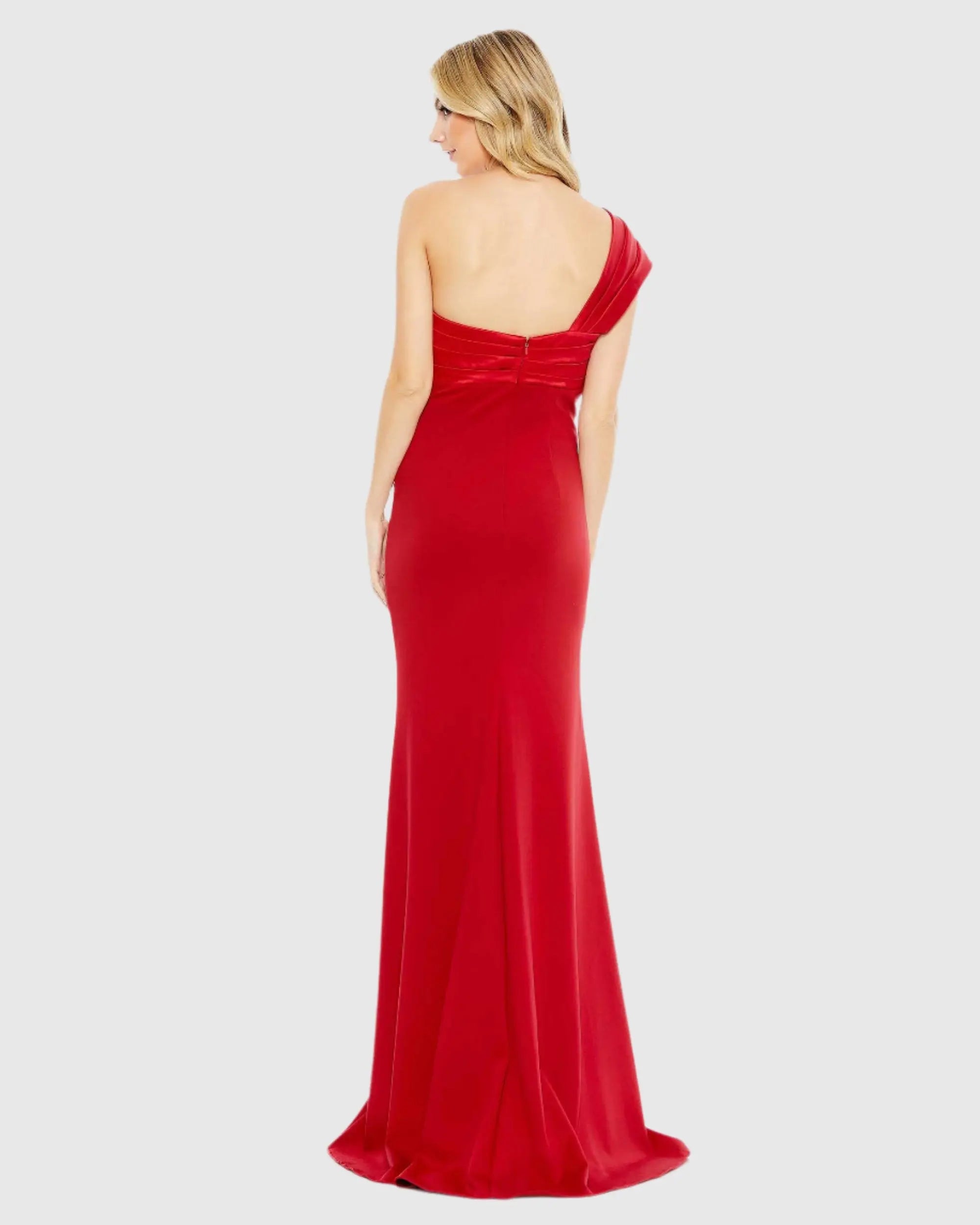 Red One Shoulder Draped Trumpet Gown-Myartka