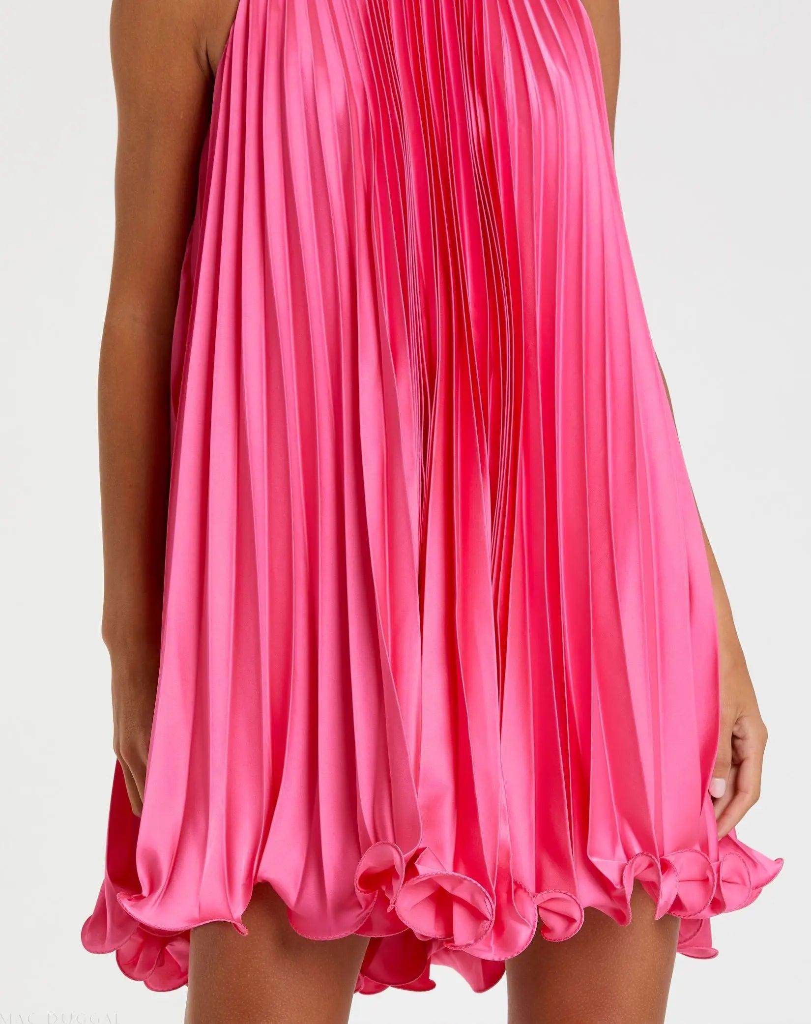 Pink Pleated Halter Neck Flowy Mini Trapeze Dress-Myartka