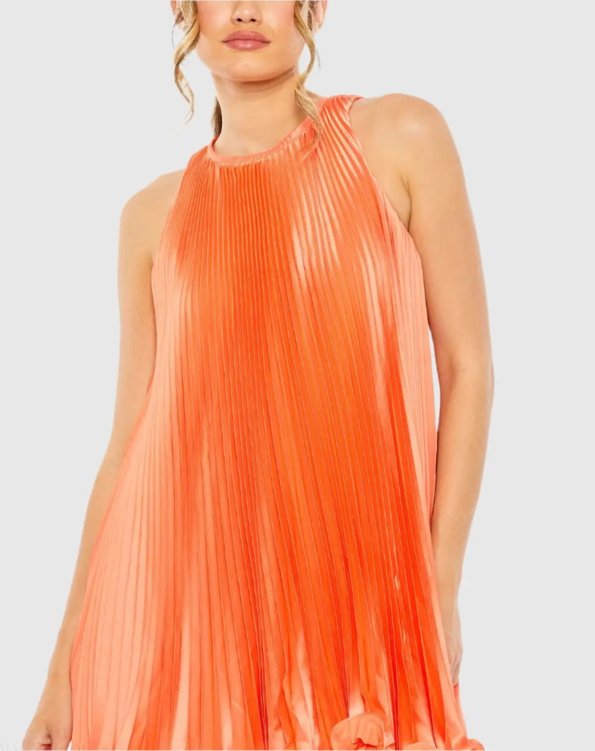 Orange Pleated Halter Neck Flowy Mini Trapeze Dress-Myartka