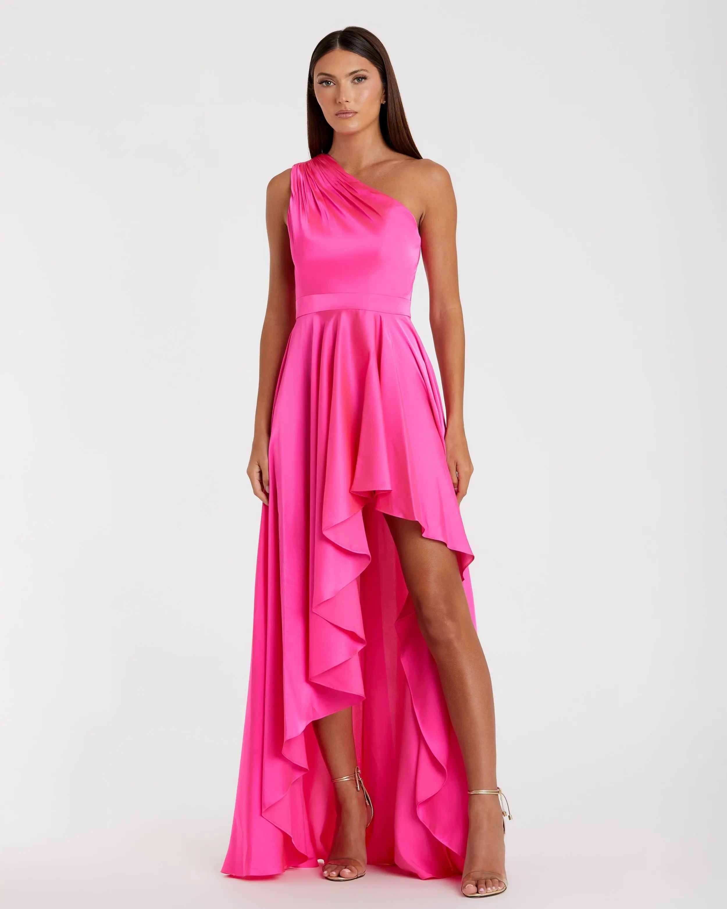 Pink One Shoulder High Low A Line Gown-Myartka