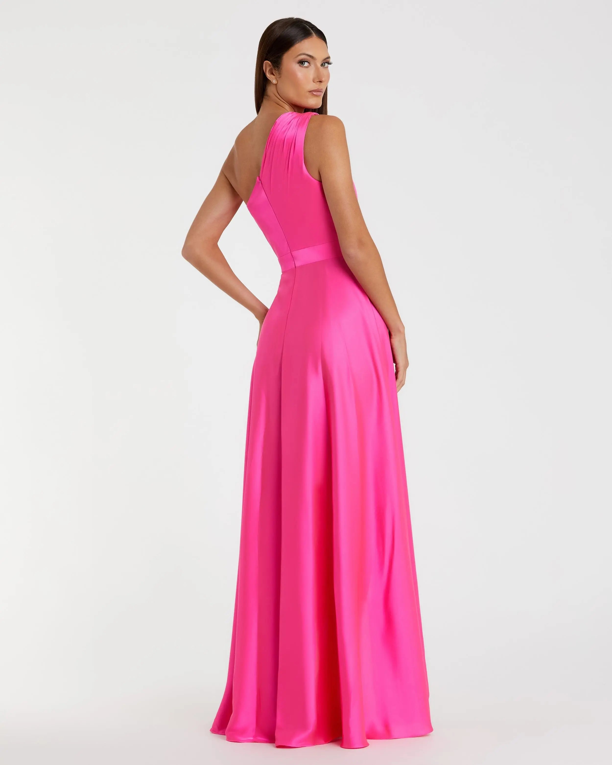 Pink One Shoulder High Low A Line Gown-Myartka