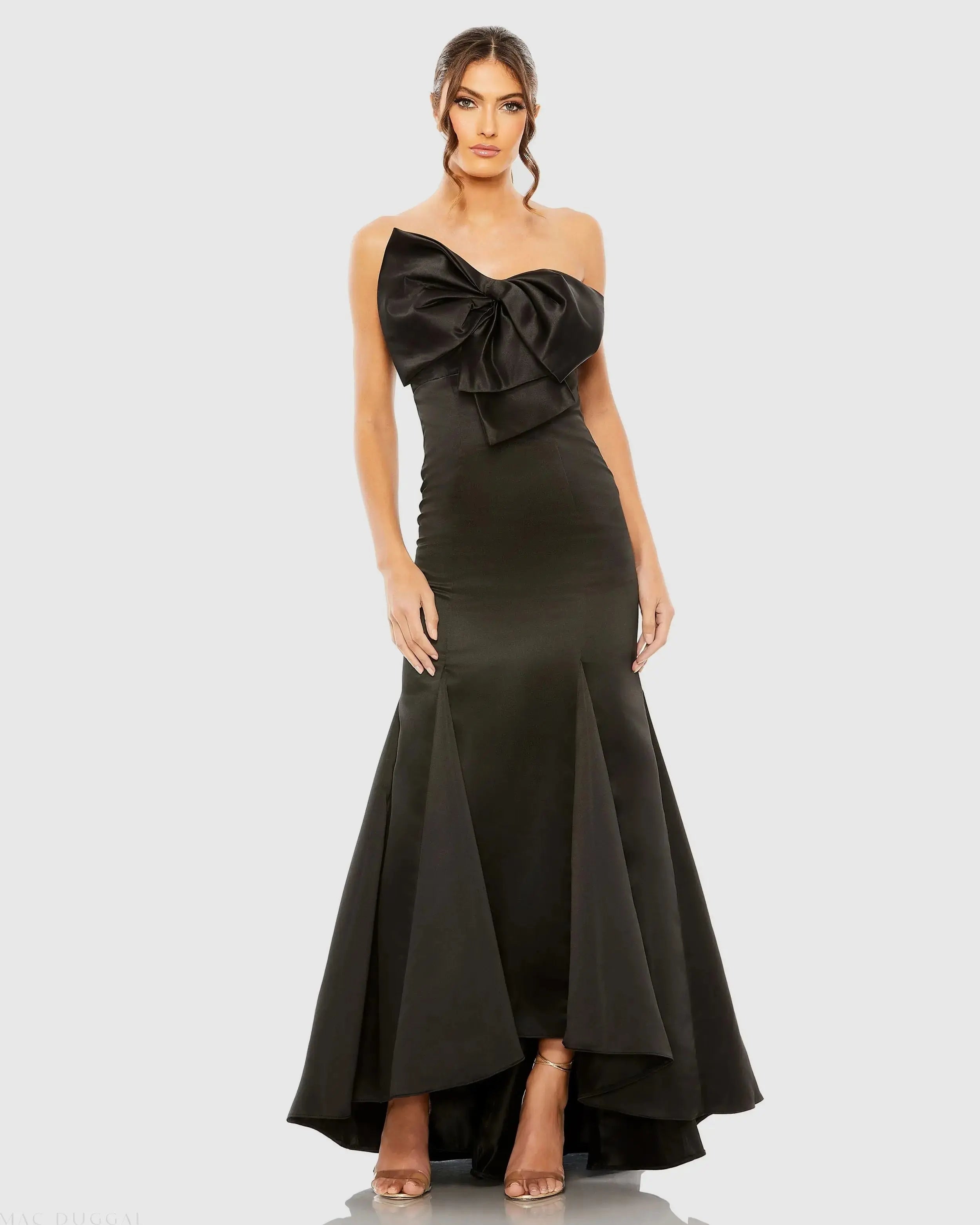 Black Strapless Bow Mermaid Gown-Myartka