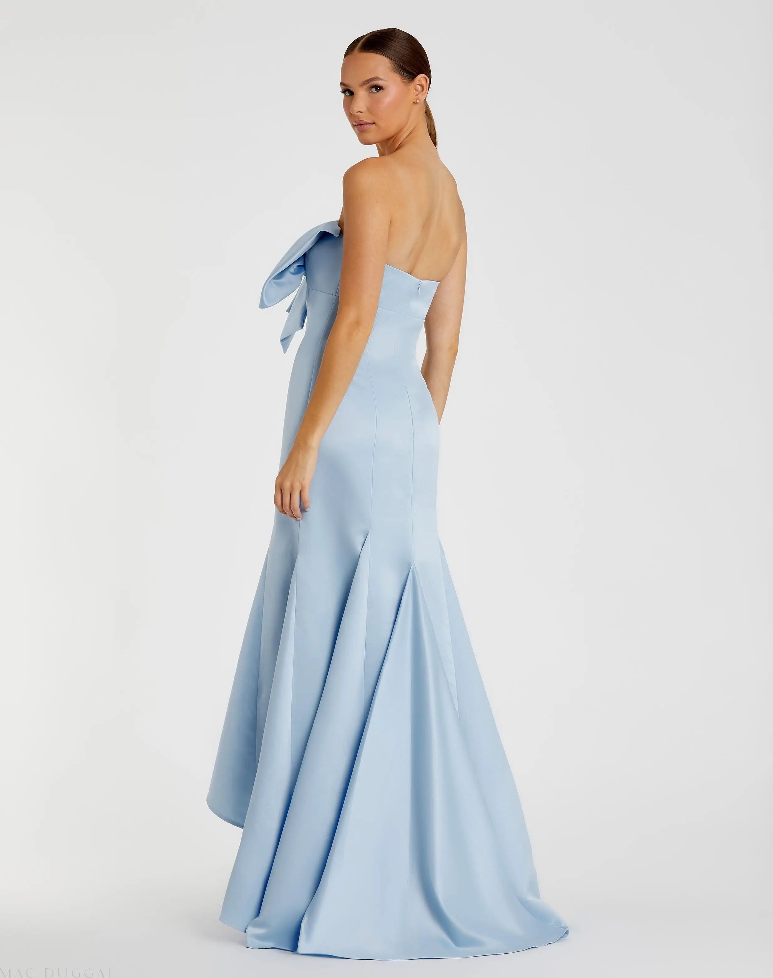 Light Blue Strapless Bow Mermaid Gown-Myartka